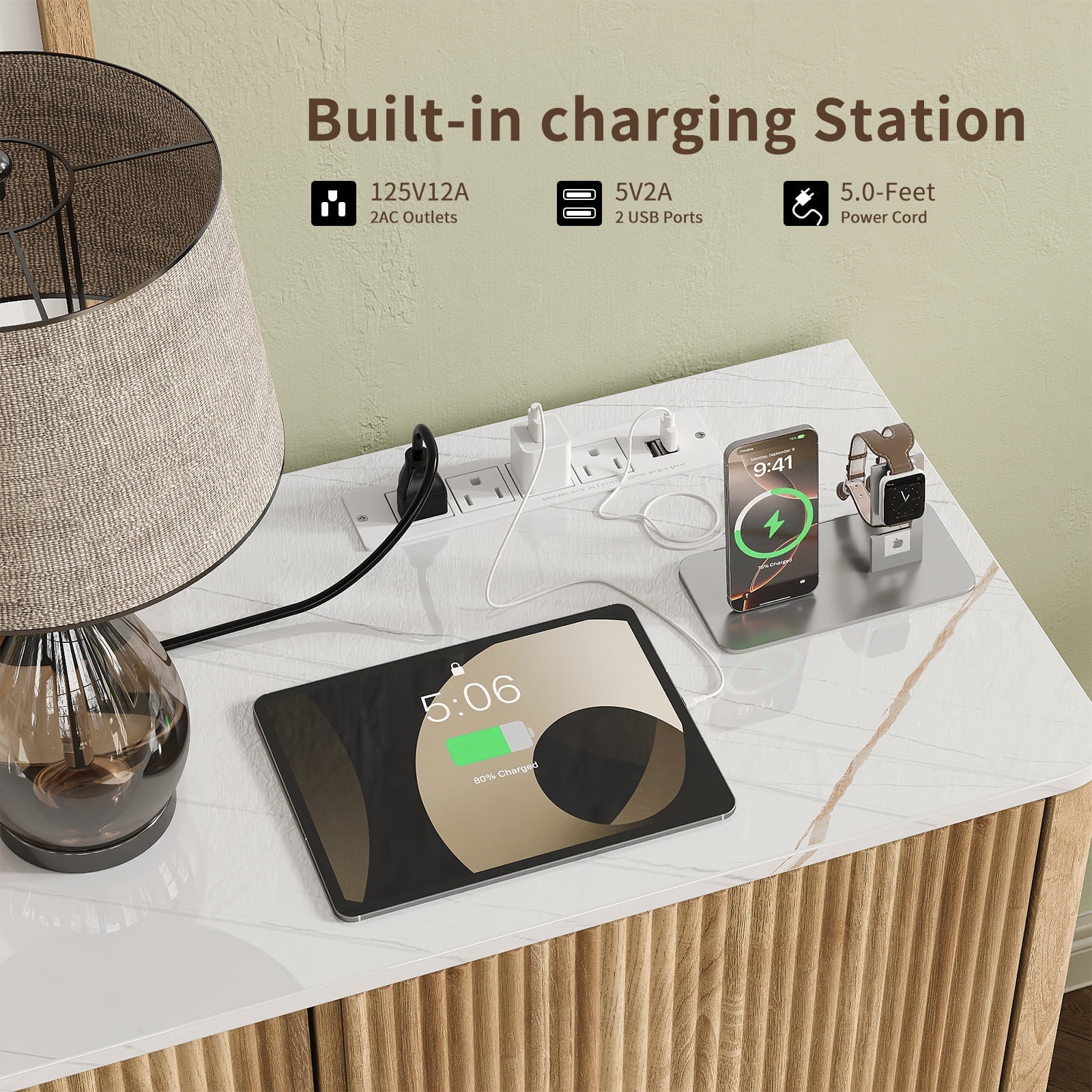 Vektaya US-TS001 62" W Fluted Buffet Cabinet