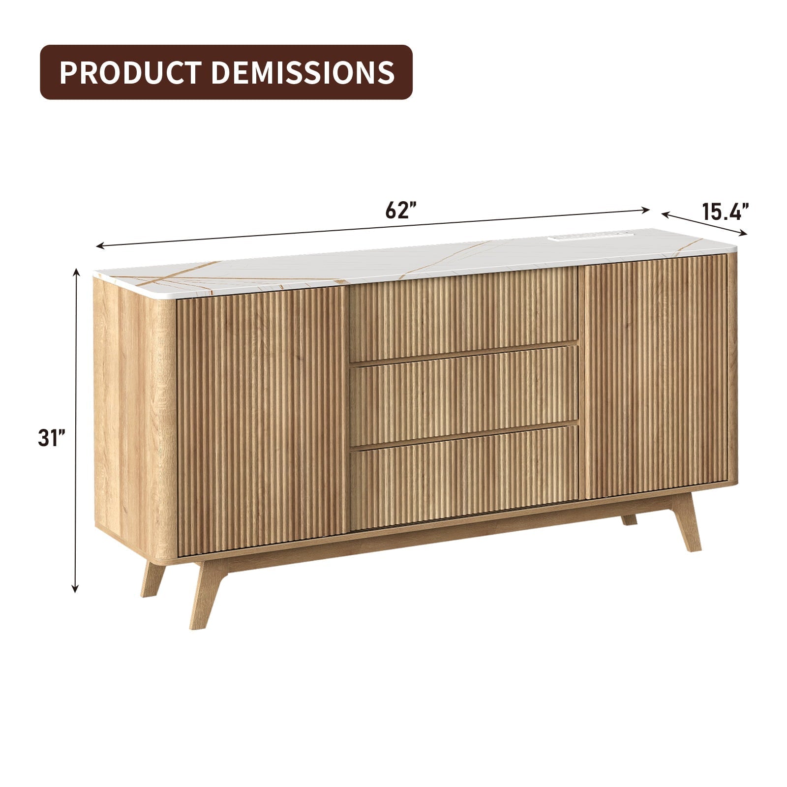 Vektaya US-TS001 62" W Fluted Buffet Cabinet