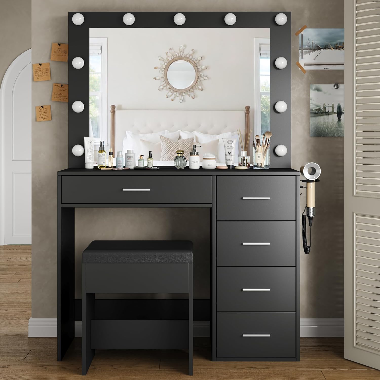 Yanosaku VD001 Bedroom Makeup Vanity desk with LED Mirror, 5 Drawers-5