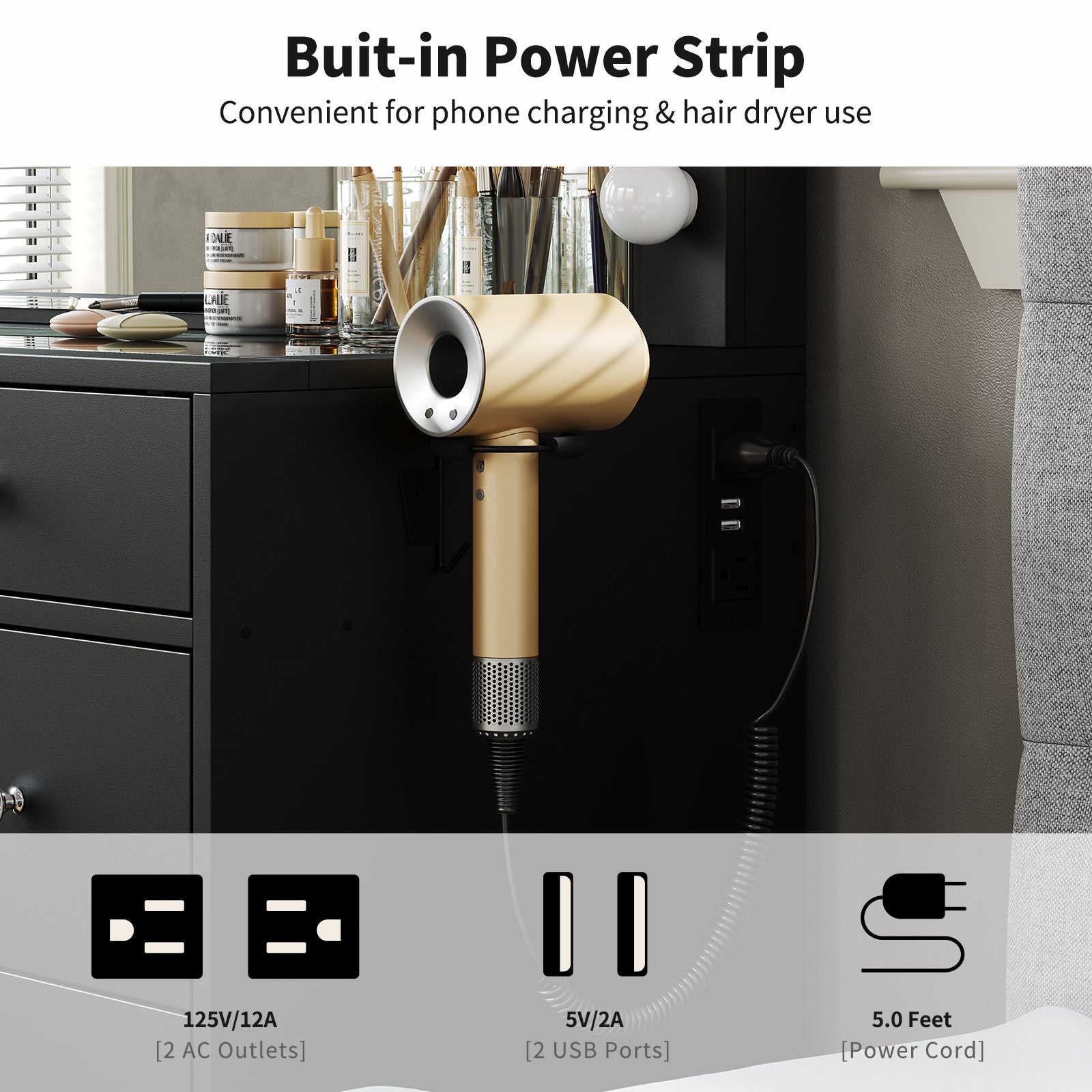 Vektaya US-VD007 Bedroom Makeup Vanity desk with LED Mirror, 9 Drawers