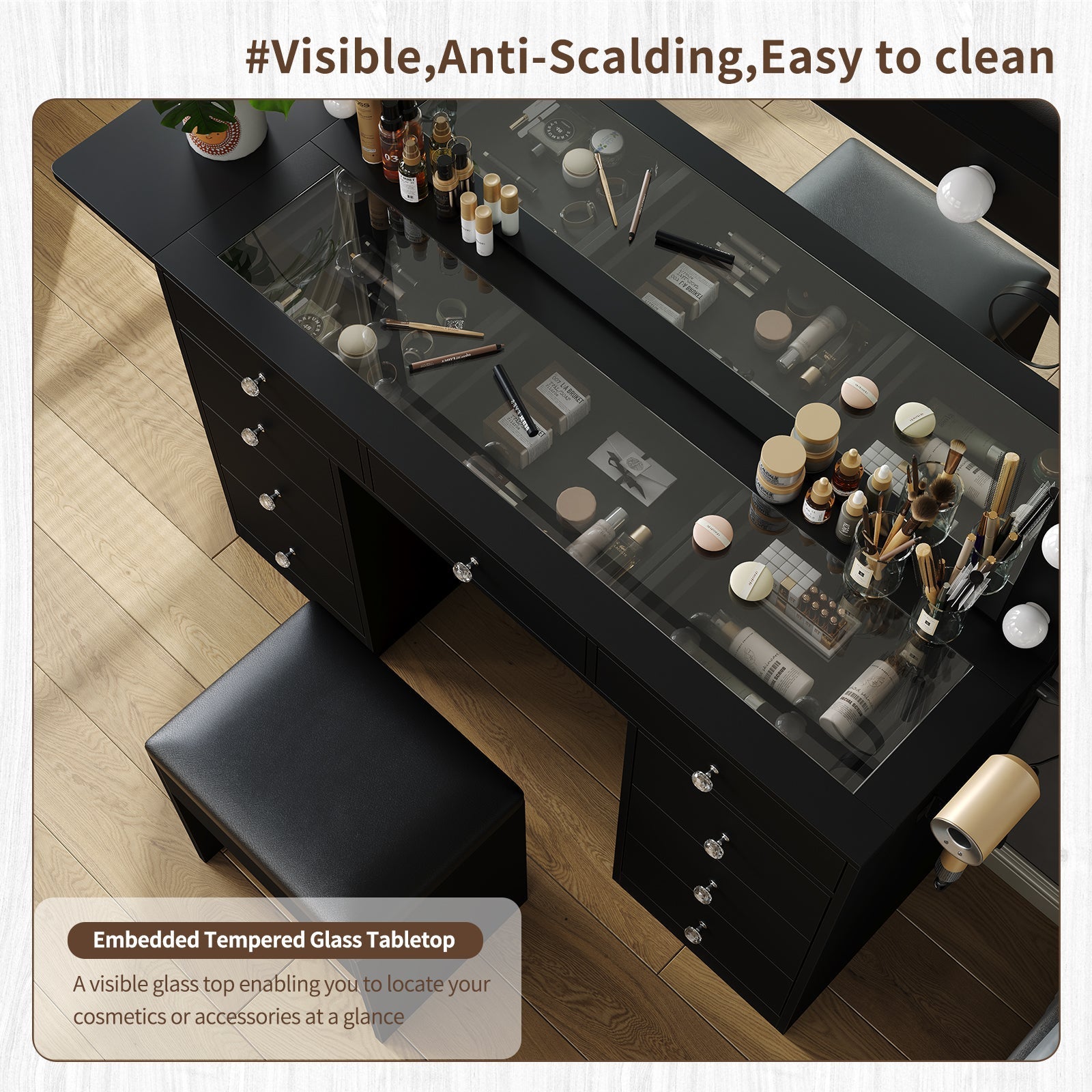 Vektaya US-VD007 Bedroom Makeup Vanity desk with LED Mirror, 9 Drawers