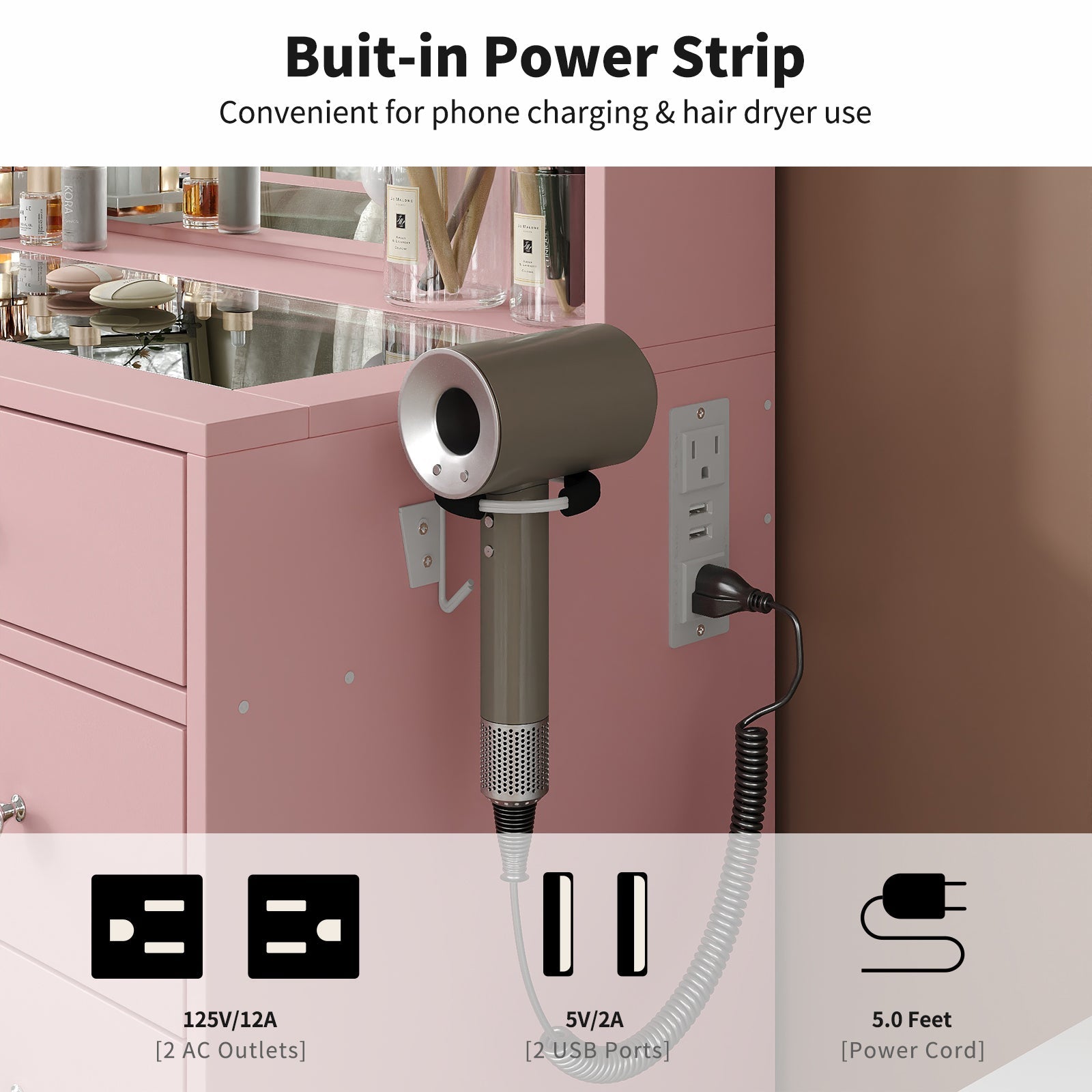 Vektaya US-VD010 Bedroom Makeup Vanity desk with LED MirrorLED Mirror, 11 Drawers