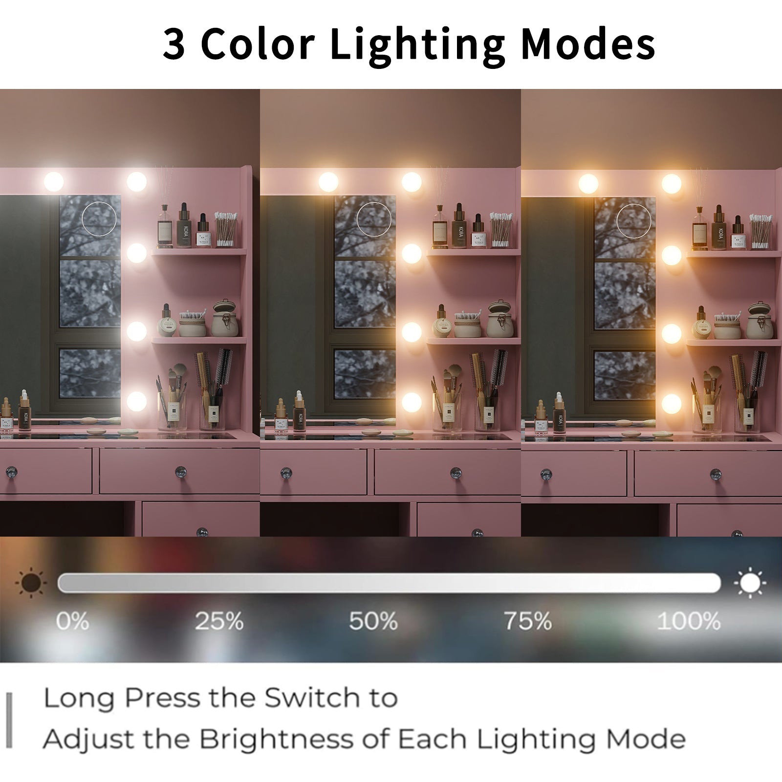 Vektaya US-VD010 Bedroom Makeup Vanity desk with LED MirrorLED Mirror, 11 Drawers