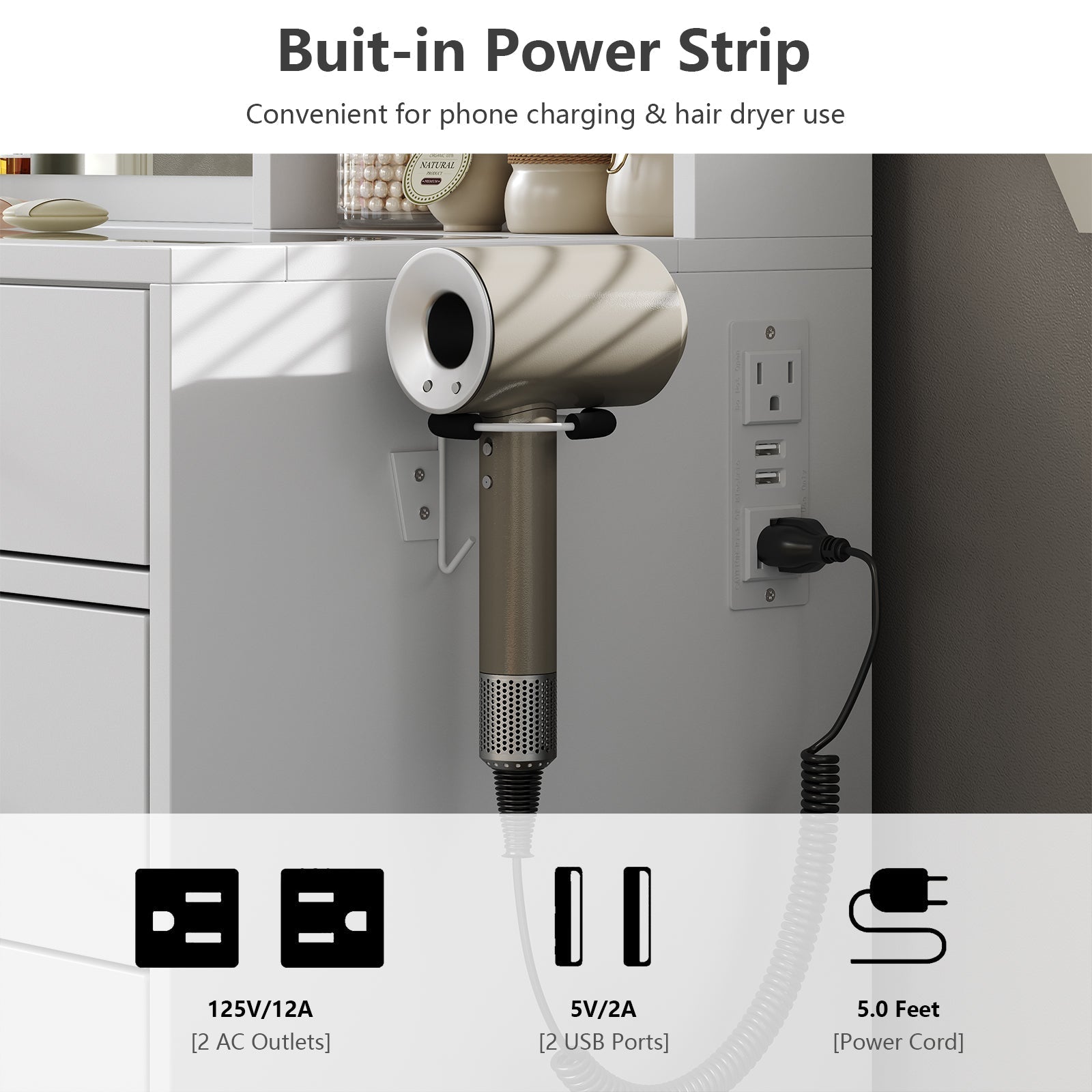 Yanosaku VD012 Bedroom Makeup Vanity desk with LED Mirror, 12 Drawers-4
