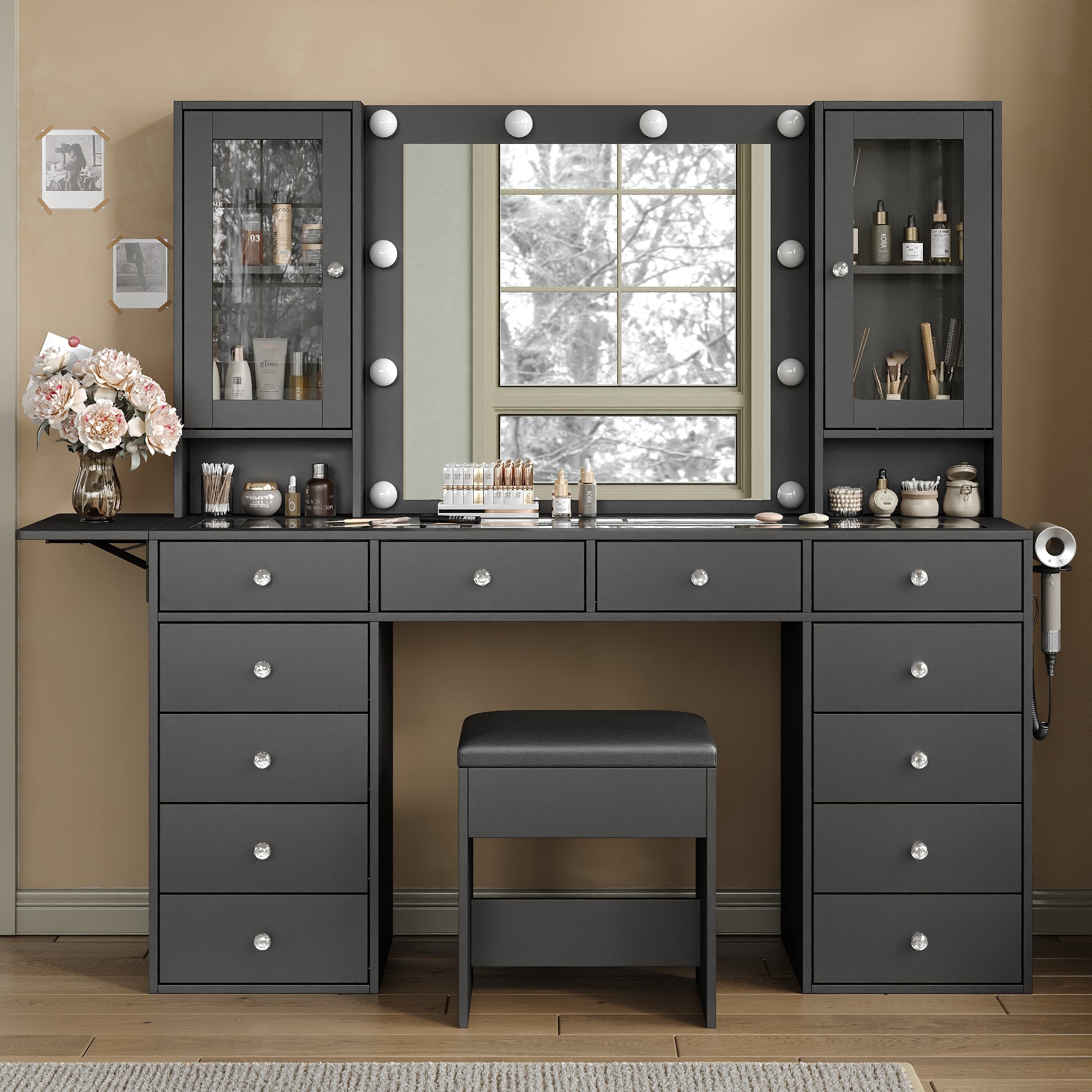 Yanosaku VD012 Bedroom Makeup Vanity desk with LED Mirror, 12 Drawers-5
