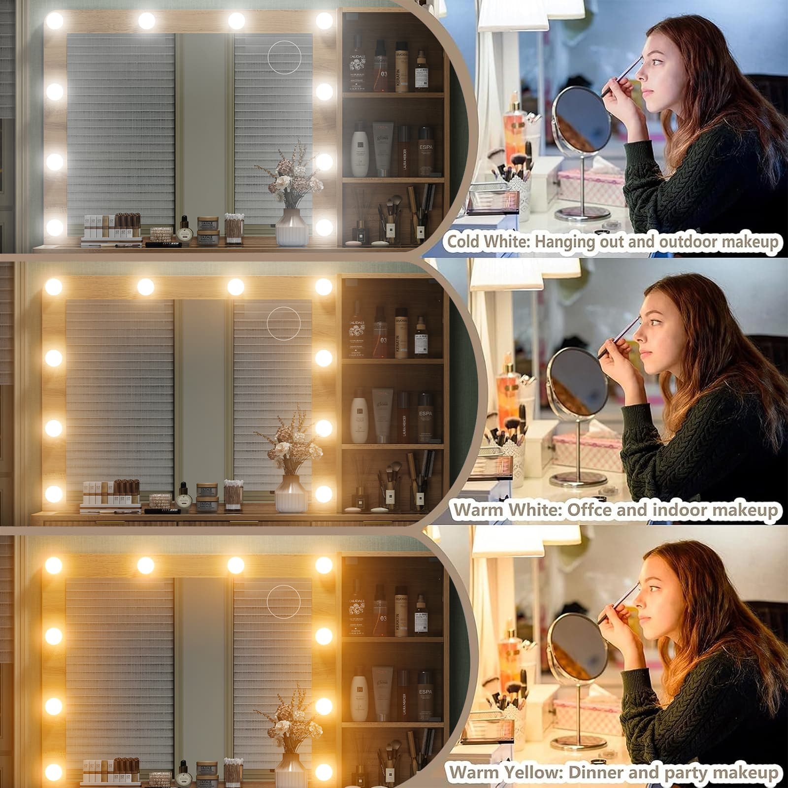 7-Drawer LED Mirror Vanity Desk - Vektaya