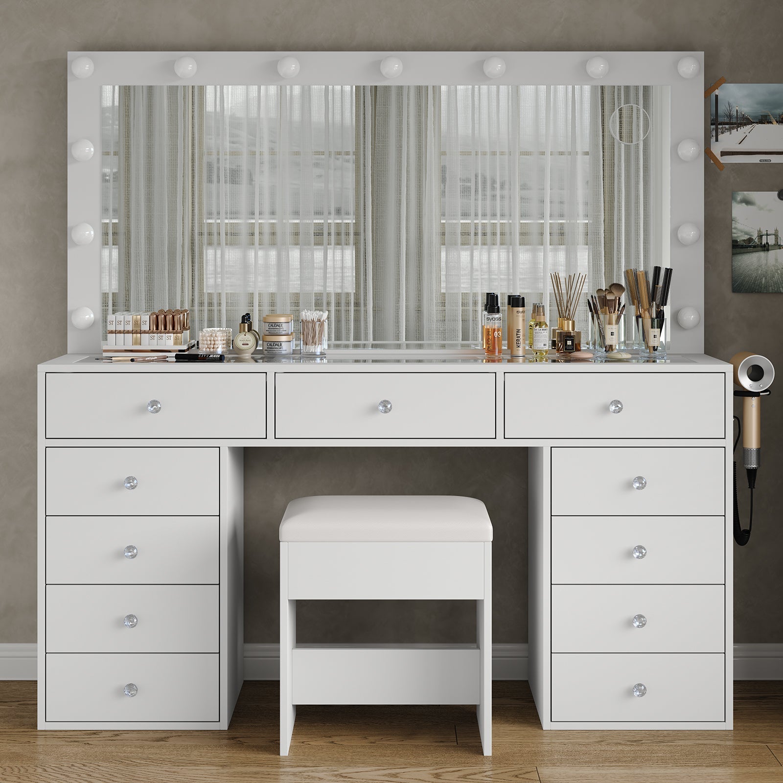 Yanosaku VD015 Bedroom Makeup Vanity desk with LED Mirror, 11 Drawers-0
