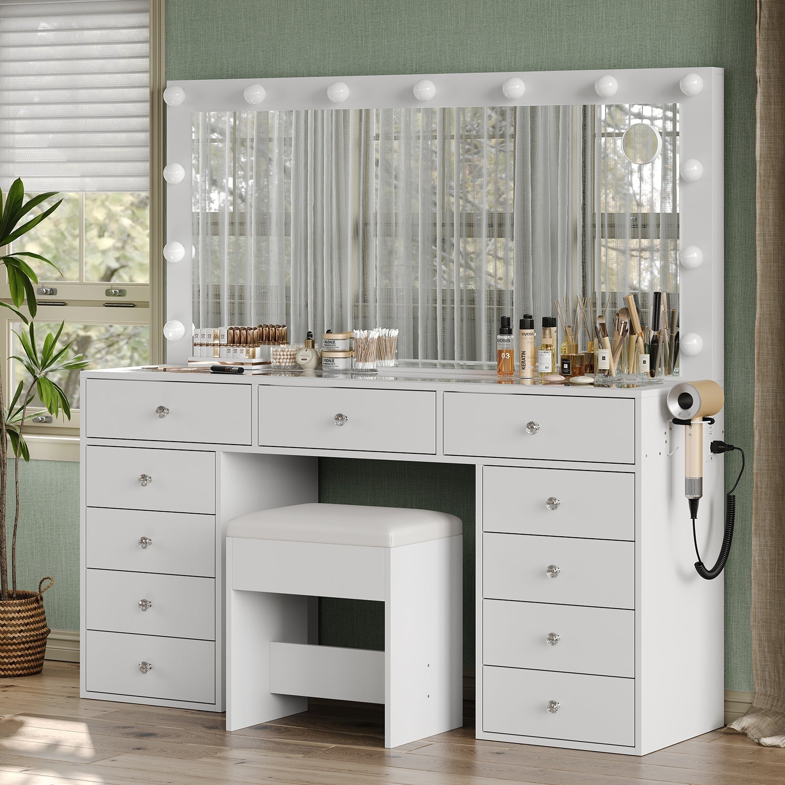 Yanosaku VD015 Bedroom Makeup Vanity desk with LED Mirror, 11 Drawers-2