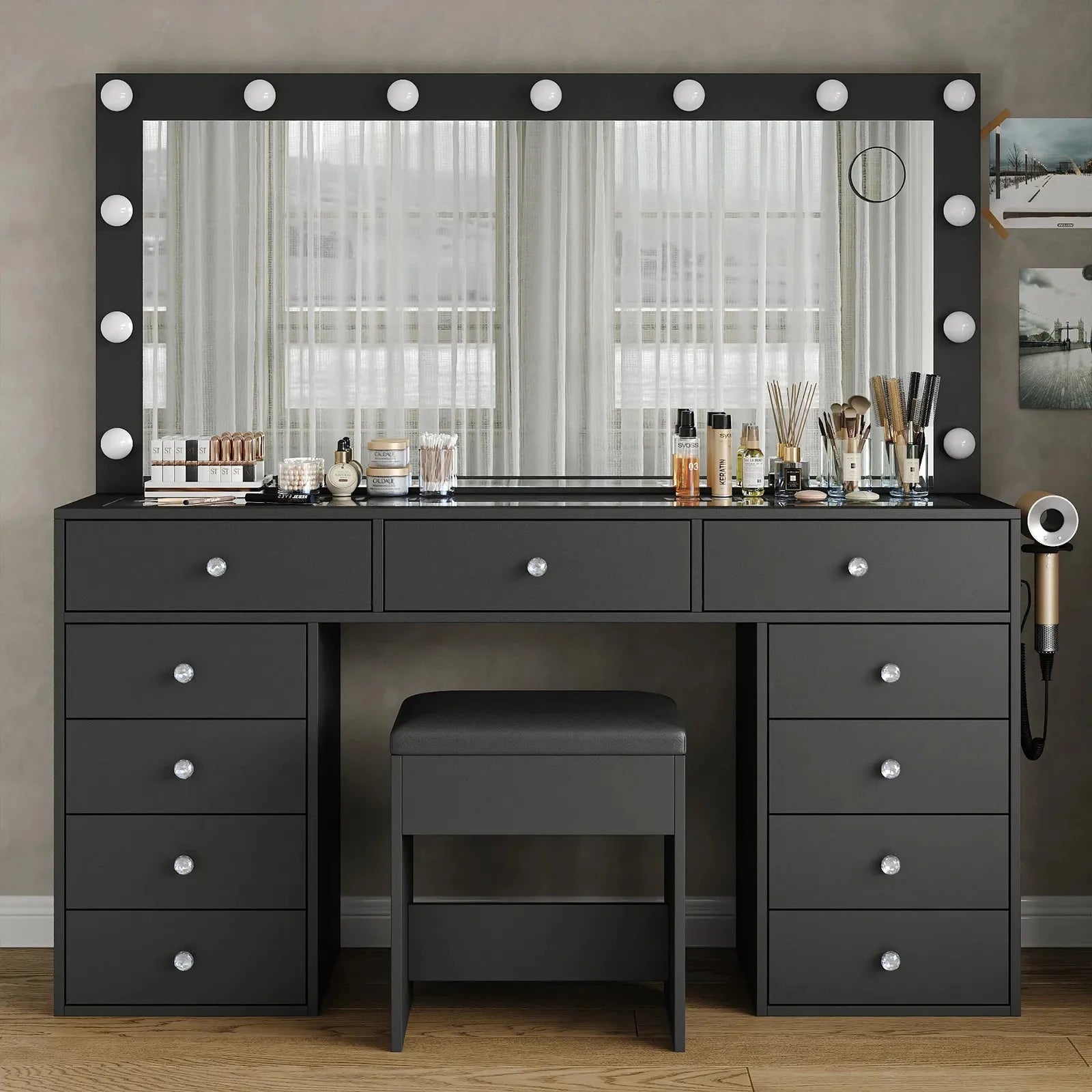 Yanosaku VD015 Bedroom Makeup Vanity desk with LED Mirror, 11 Drawers-6