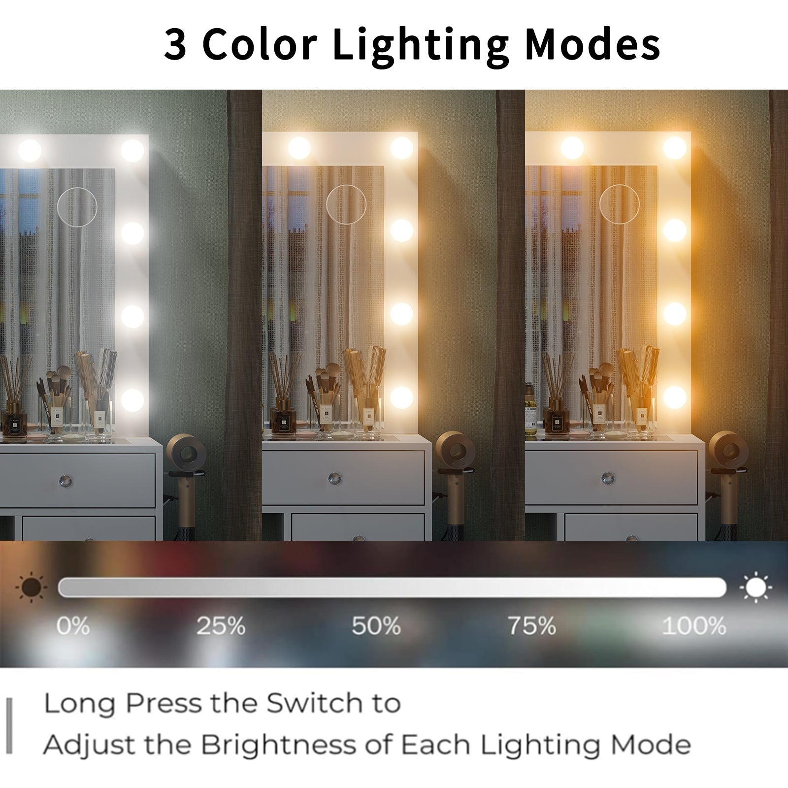 13-Drawer LED Mirror Vanity Desk - Yanosaku