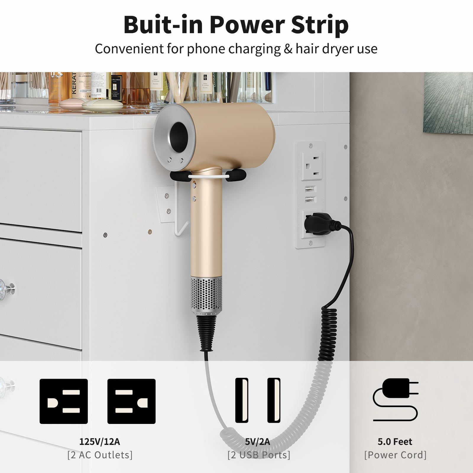 Yanosaku VD018 Bedroom Makeup Vanity desk with LED Mirror, 13 Drawers-4