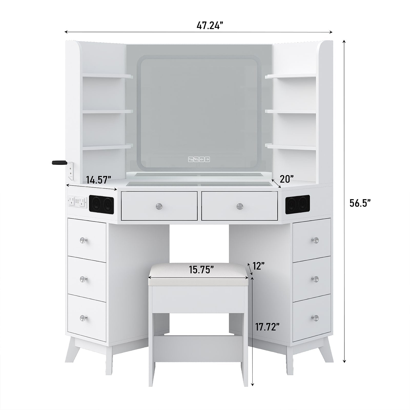 Yanosaku VD021 Corner Makeup Vanity, Mirror, Lights, Bluetooth, White-1