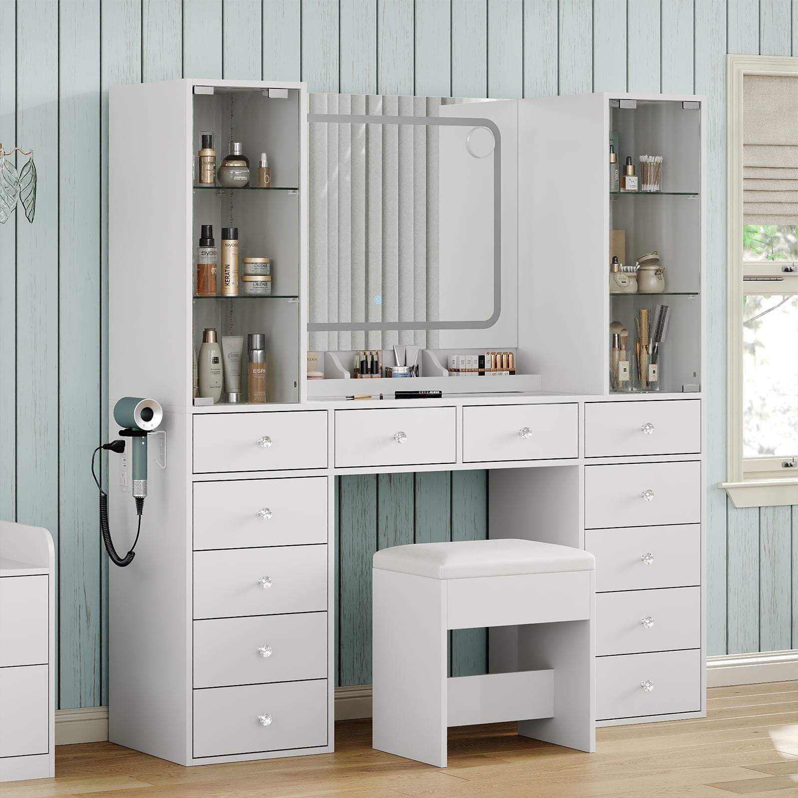 Yanosaku VD035 Bedroom Makeup Vanity desk with mirror, 12 Drawers-2