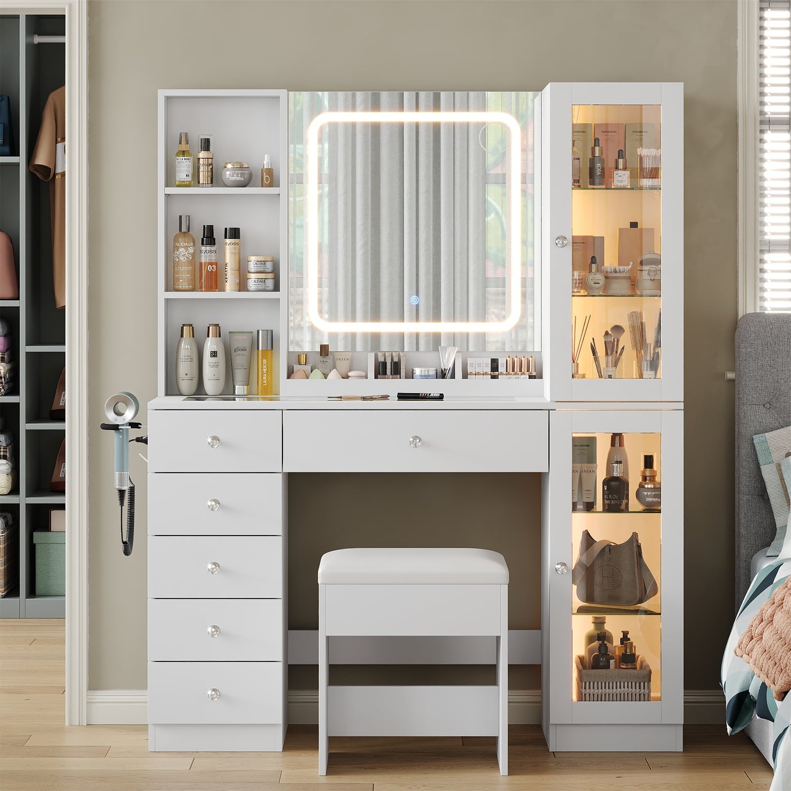 Yanosaku VD036 Bedroom Makeup Vanity desk with mirror, 6 Drawers-2