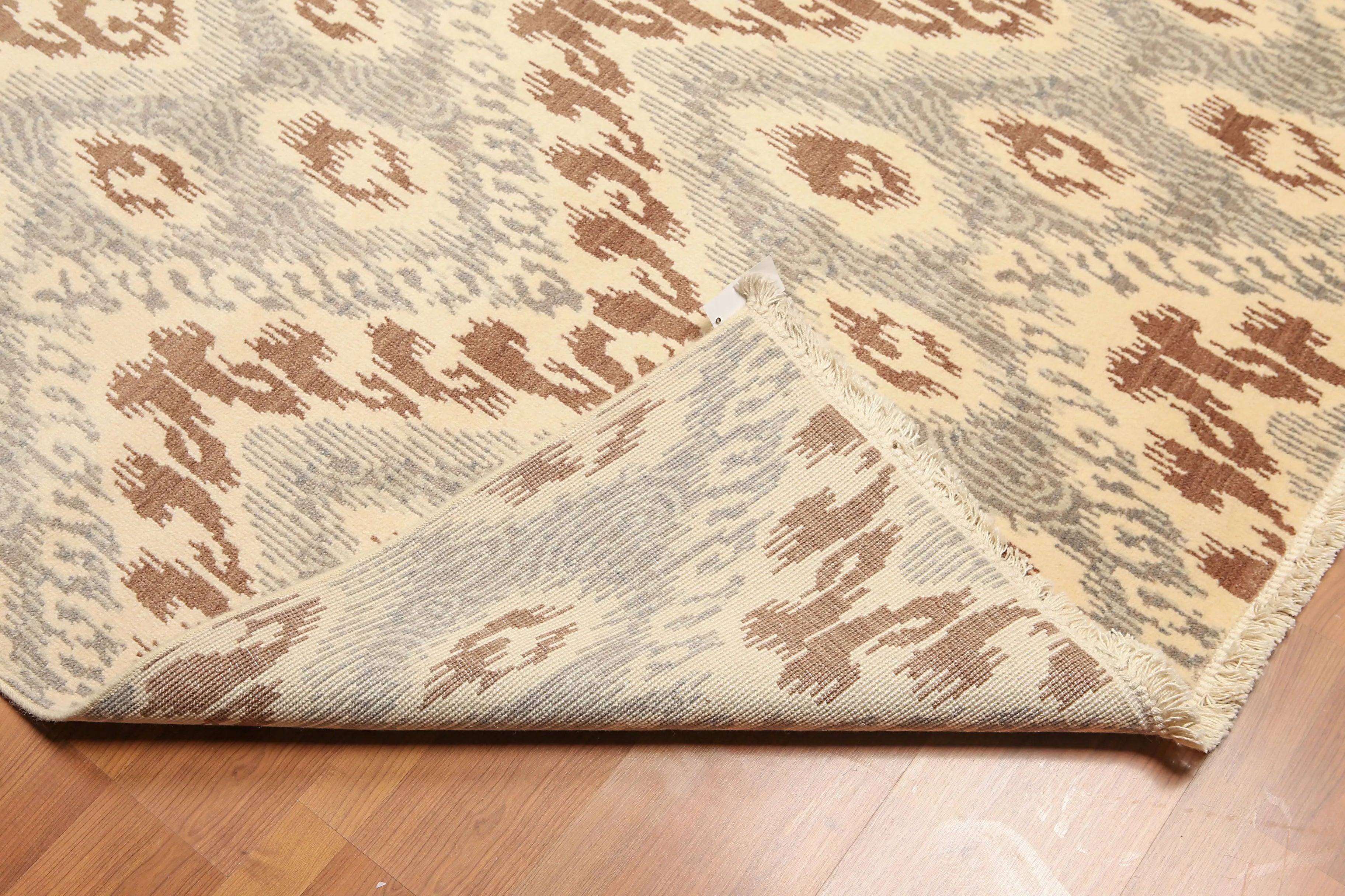 8' x 10' Modern Hand Knotted Ikat Wool Full Pile Oriental Area Rug Ivory
