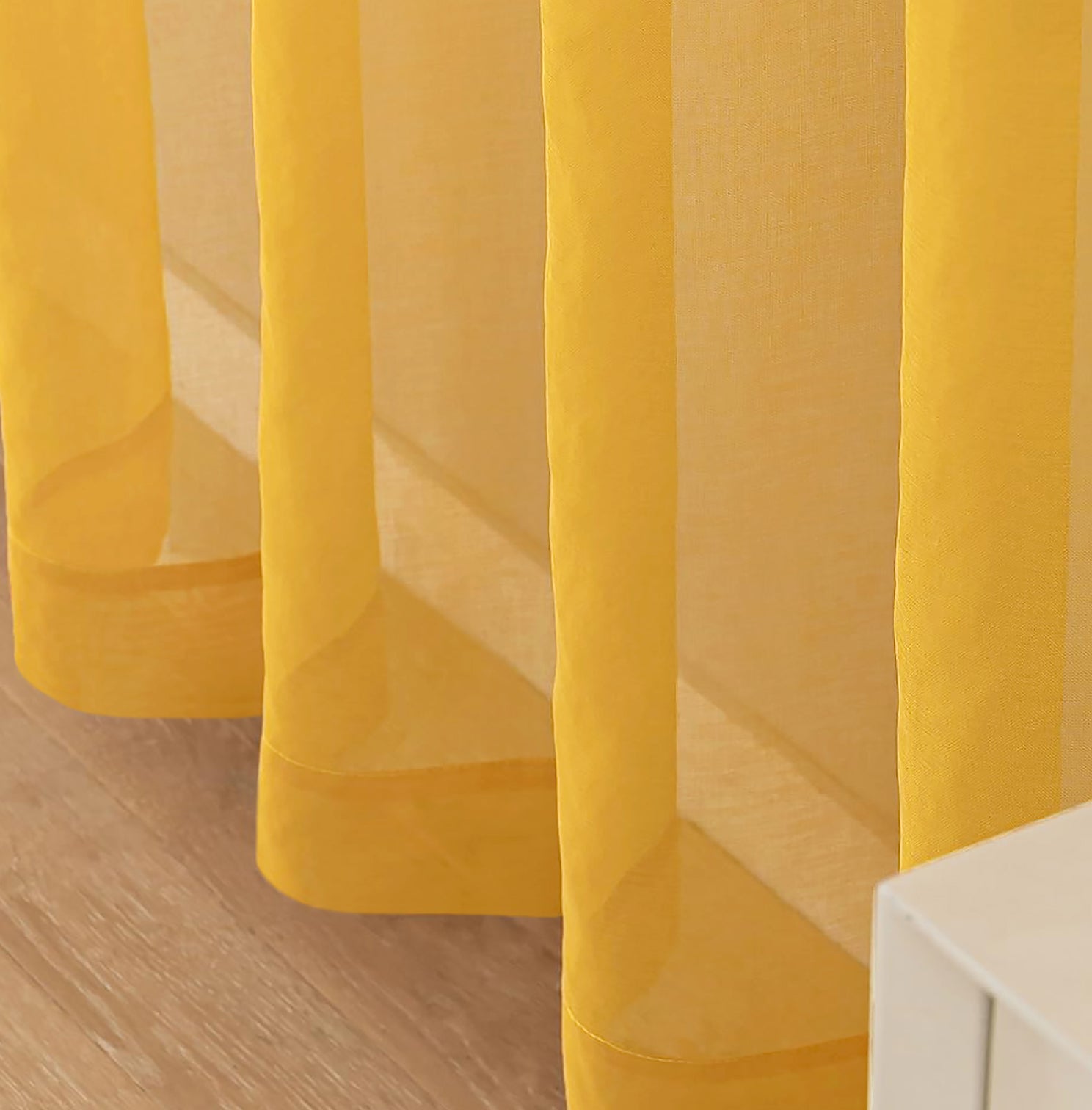 84" Inches Long - Yellow Sheer Window Rod Pocket Curtain Set (2 Panels)