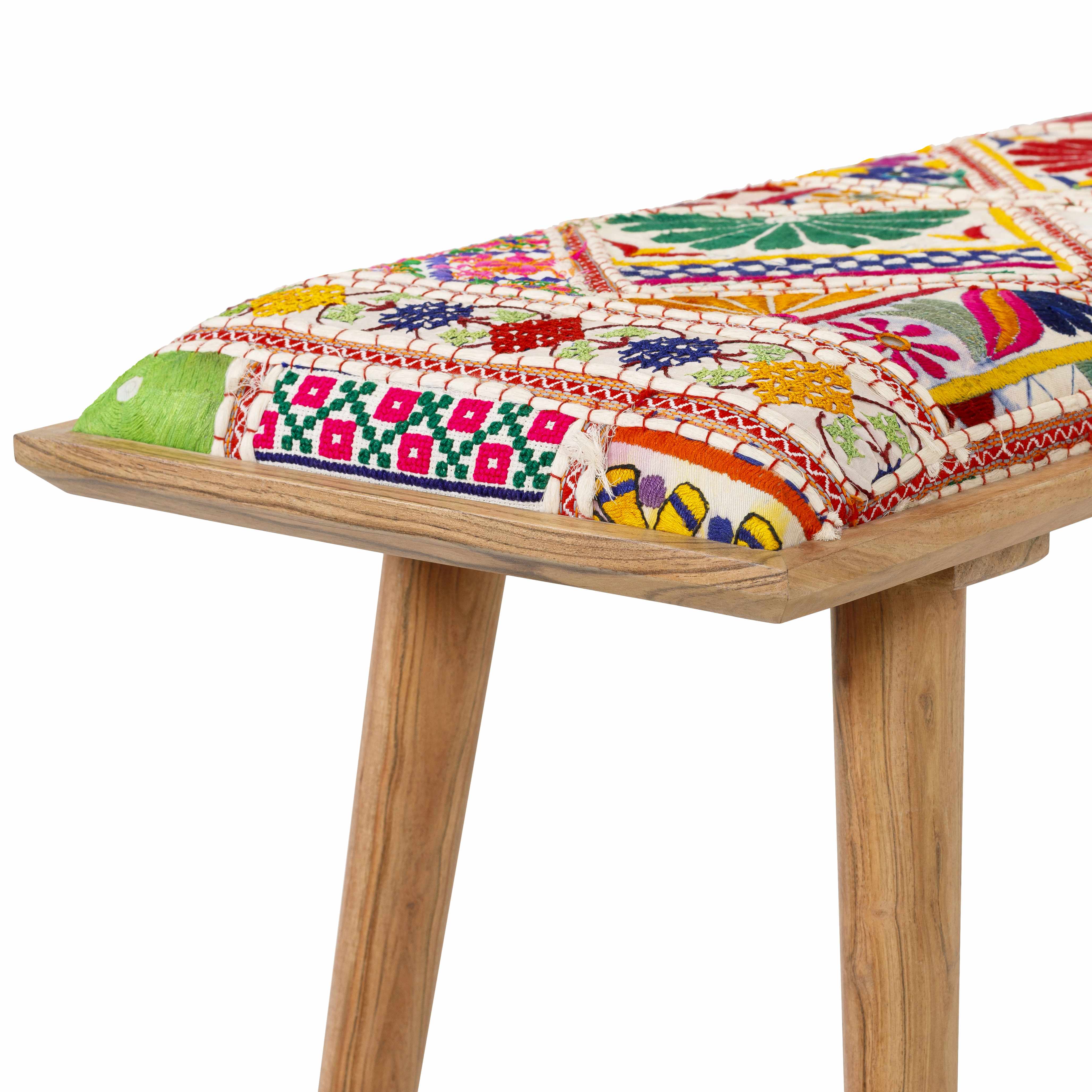Yook Vibrant Patchwork Wooden Bench-3