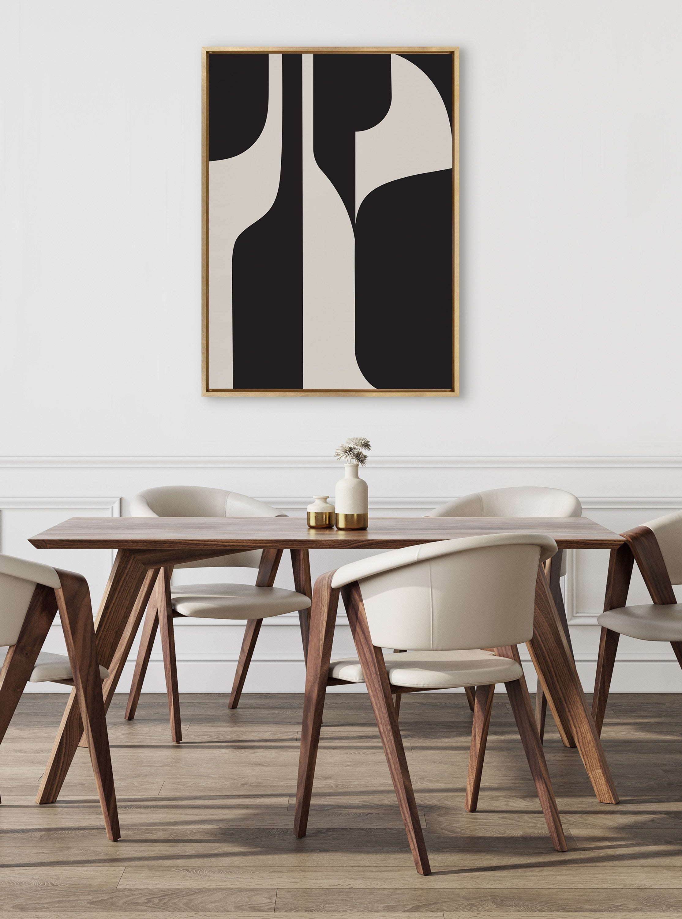 Sylvie Eye Catching Sleek Abstract 6 Black and Beige Framed Canvas by The Creative Bunch Studio