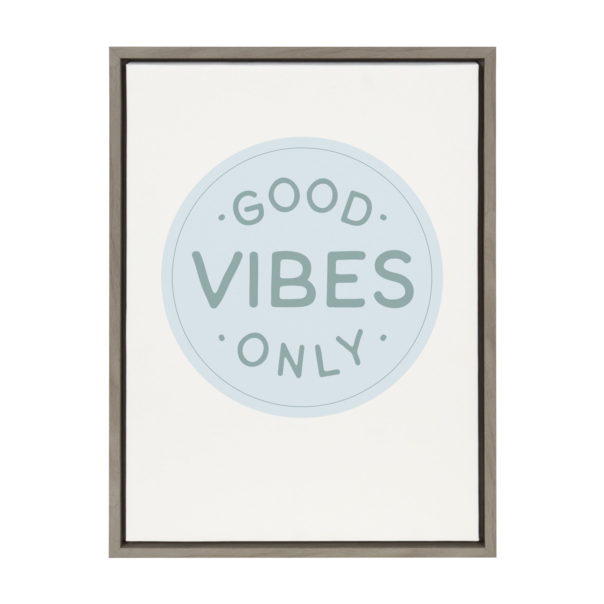 Sylvie Good Vibes Only Pale Blue Button Framed Canvas by The Creative Bunch Studio