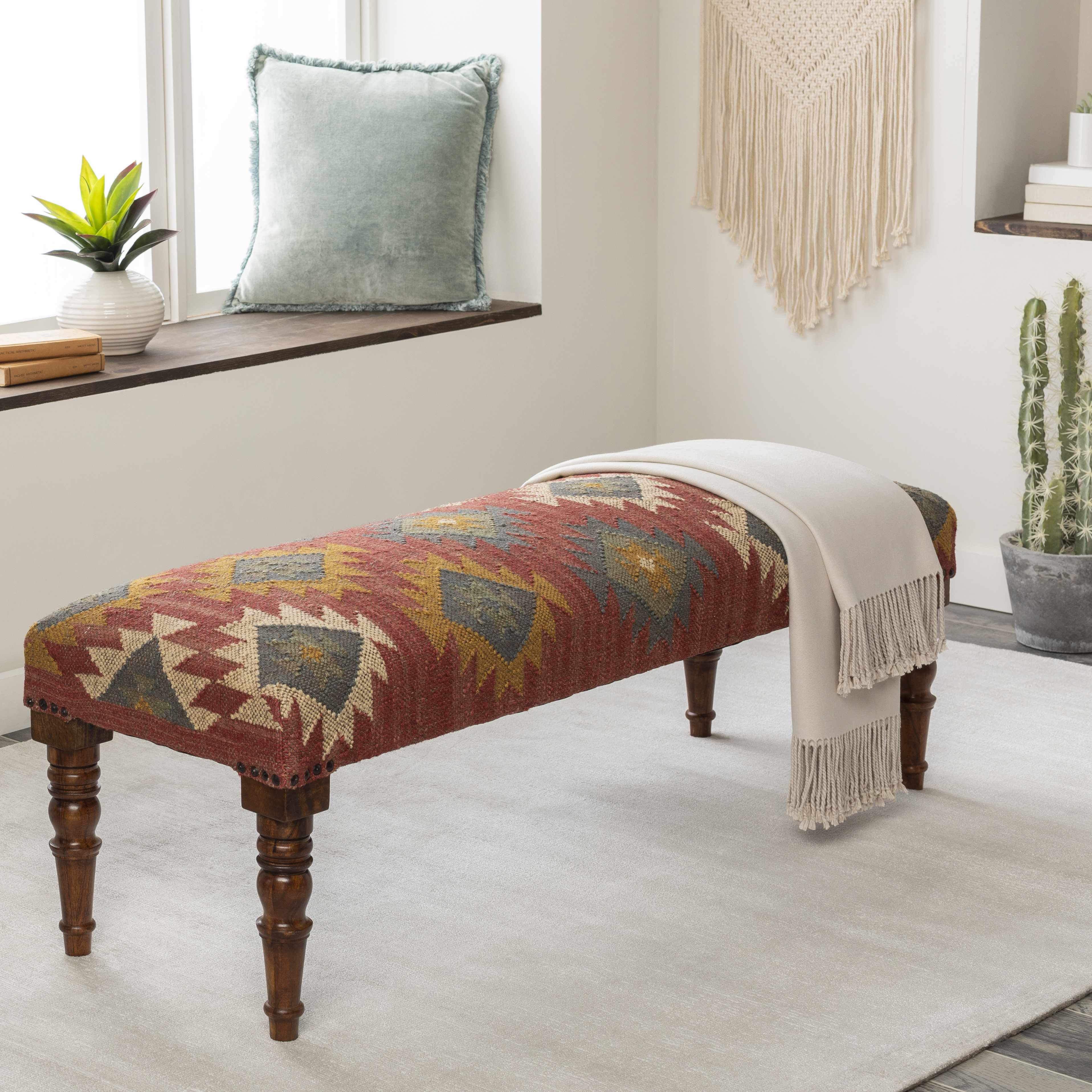 Yunak Rustic Geometric Tapestry Bench-2