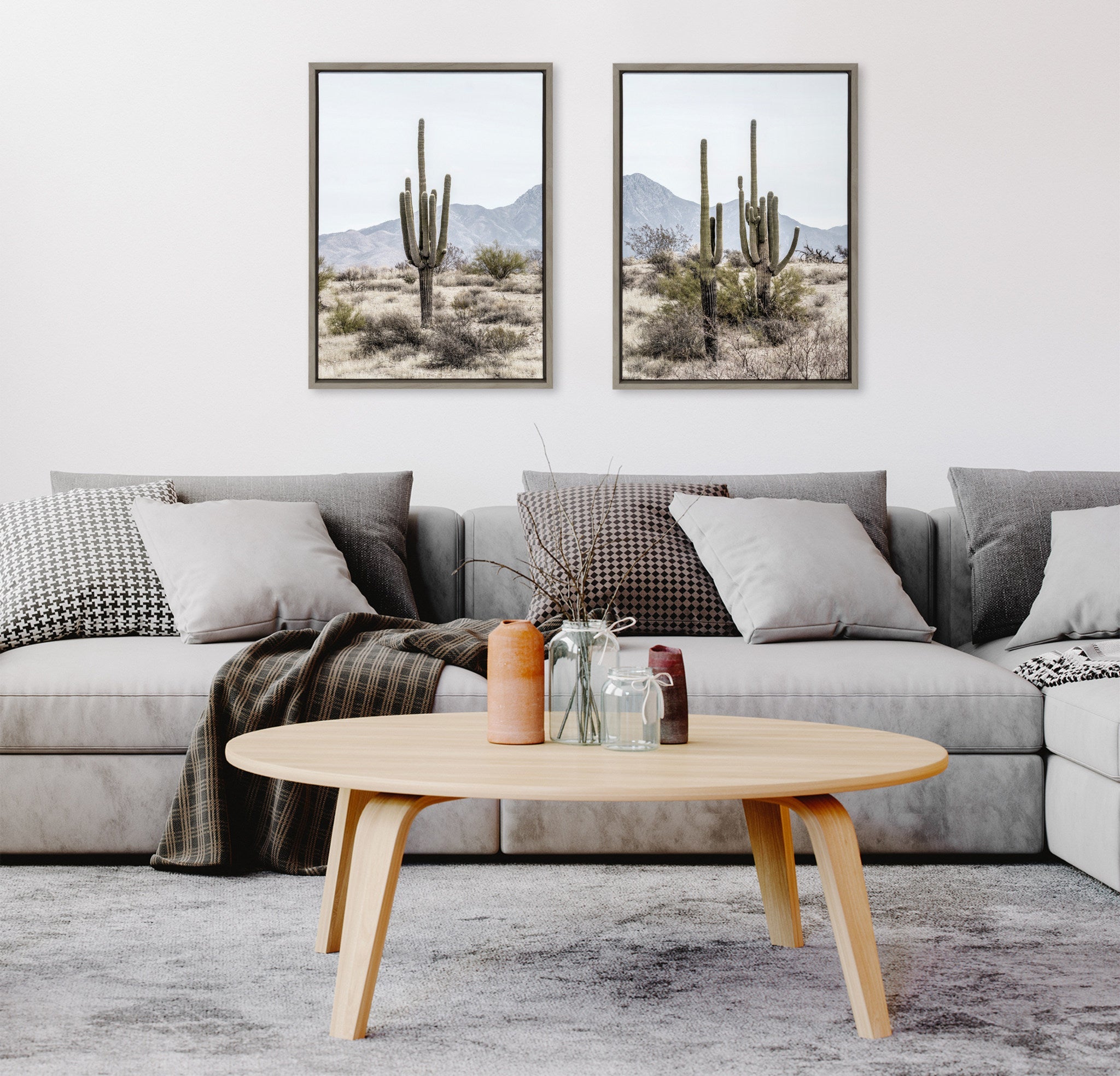 Sylvie Tall Saguaro Cacti Desert Mountain Framed Canvas Set by The Creative Bunch Studio