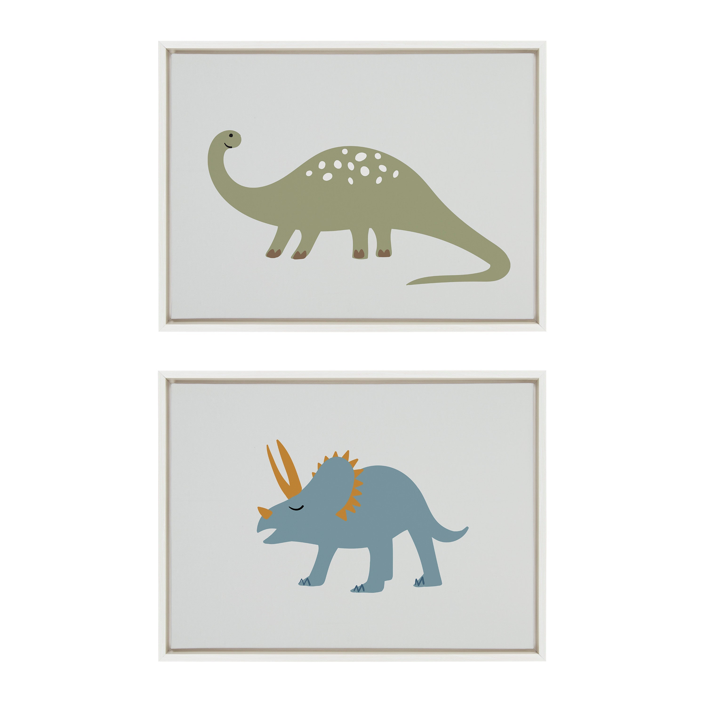 Sylvie 1013 Brontosaurus and 1013 Triceratops Framed Canvas Art Set by Teju Reval of SnazzyHues
