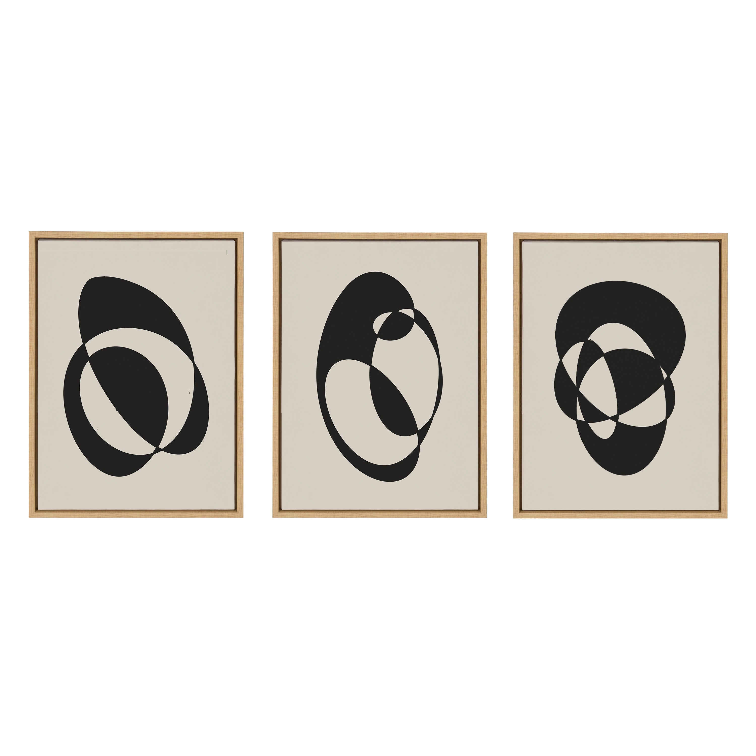 Sylvie Retro Midcentury Modern Abstract Graphic Shapes Framed Canvas Art Set by The Creative Bunch Studio
