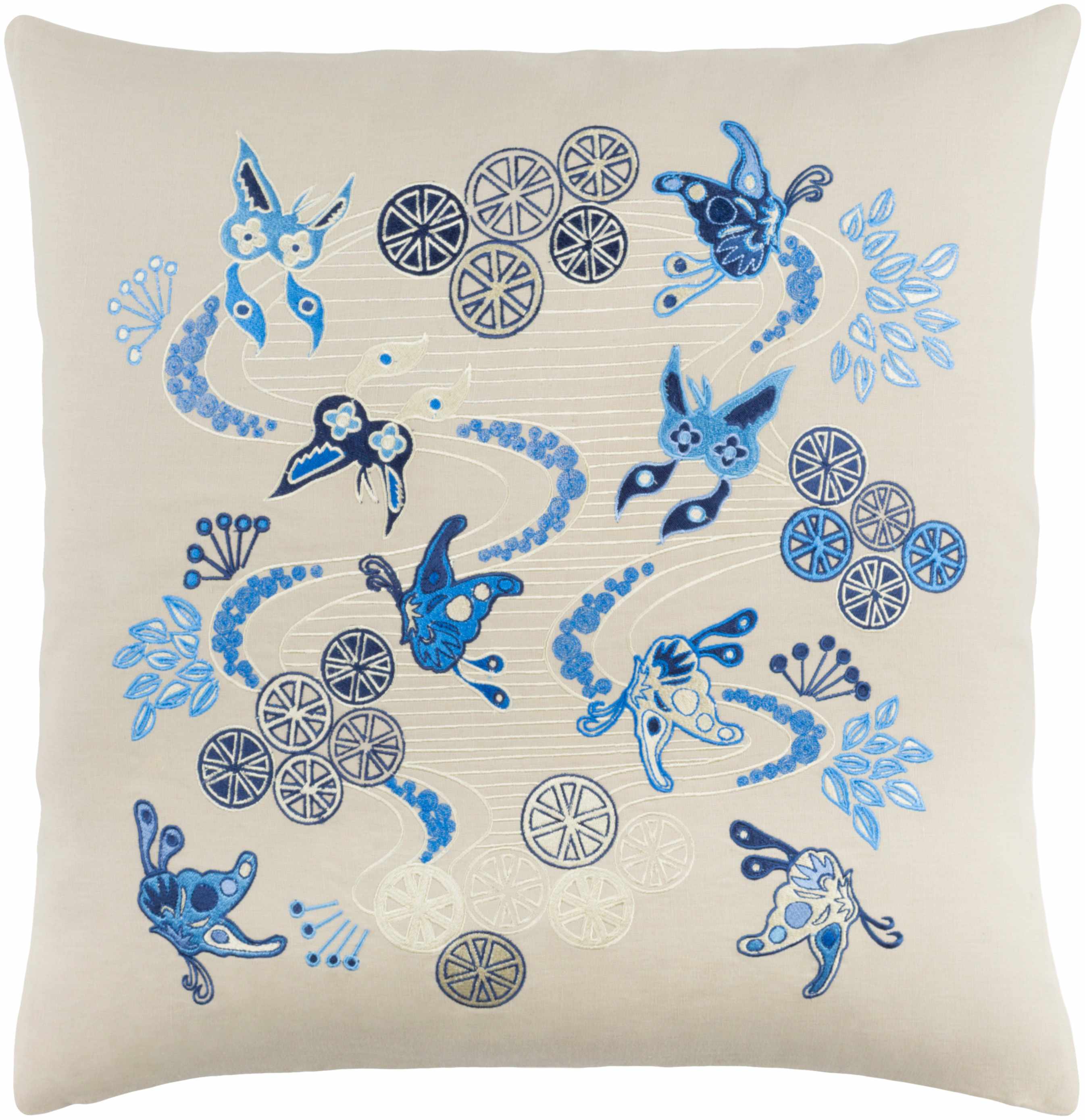Zachary Blue Embroidered Butterfly Throw Pillow - Clearance-4
