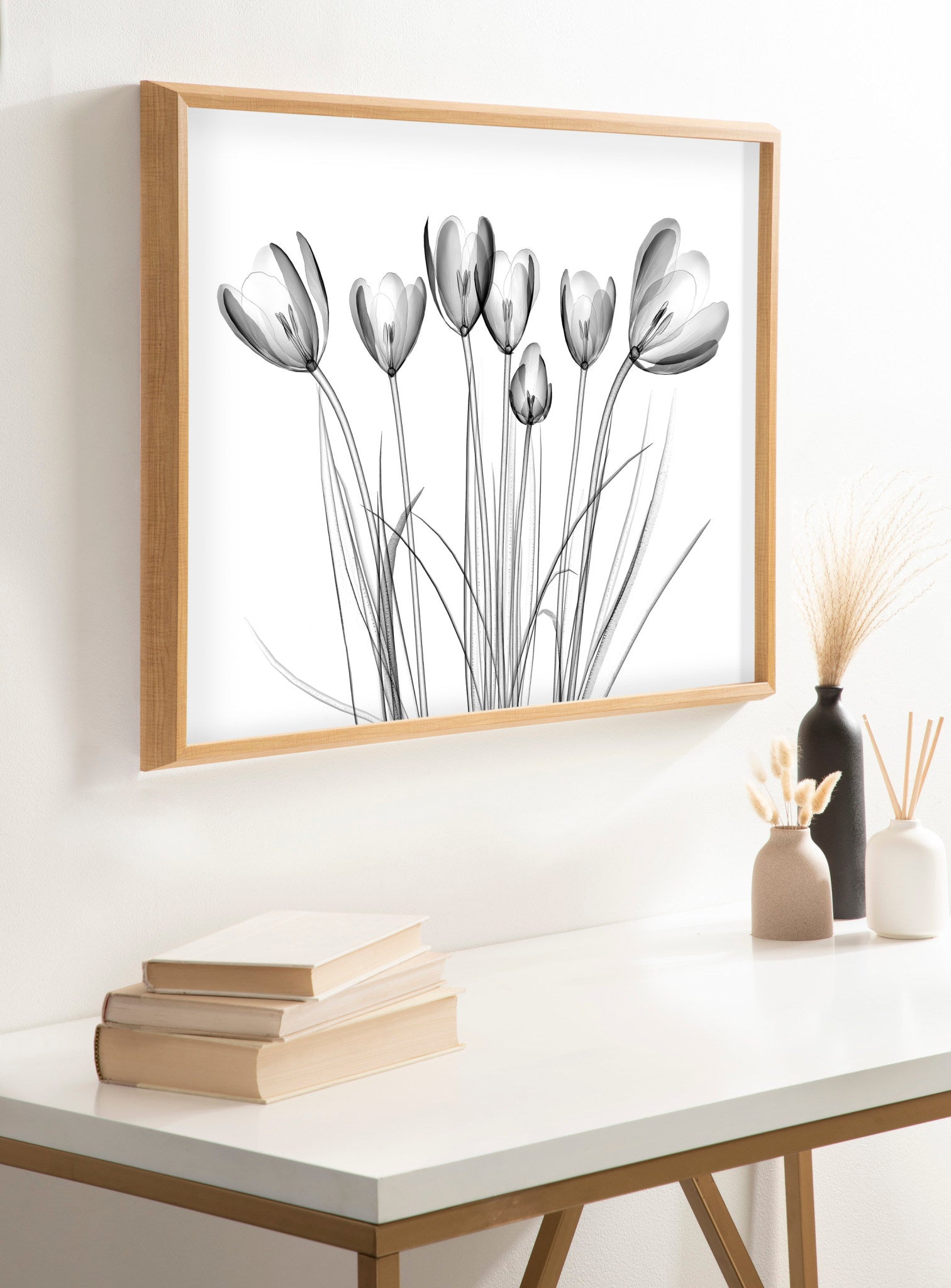 Blake Crocus X Ray Floral BW Framed Printed Art by The Creative Bunch Studio