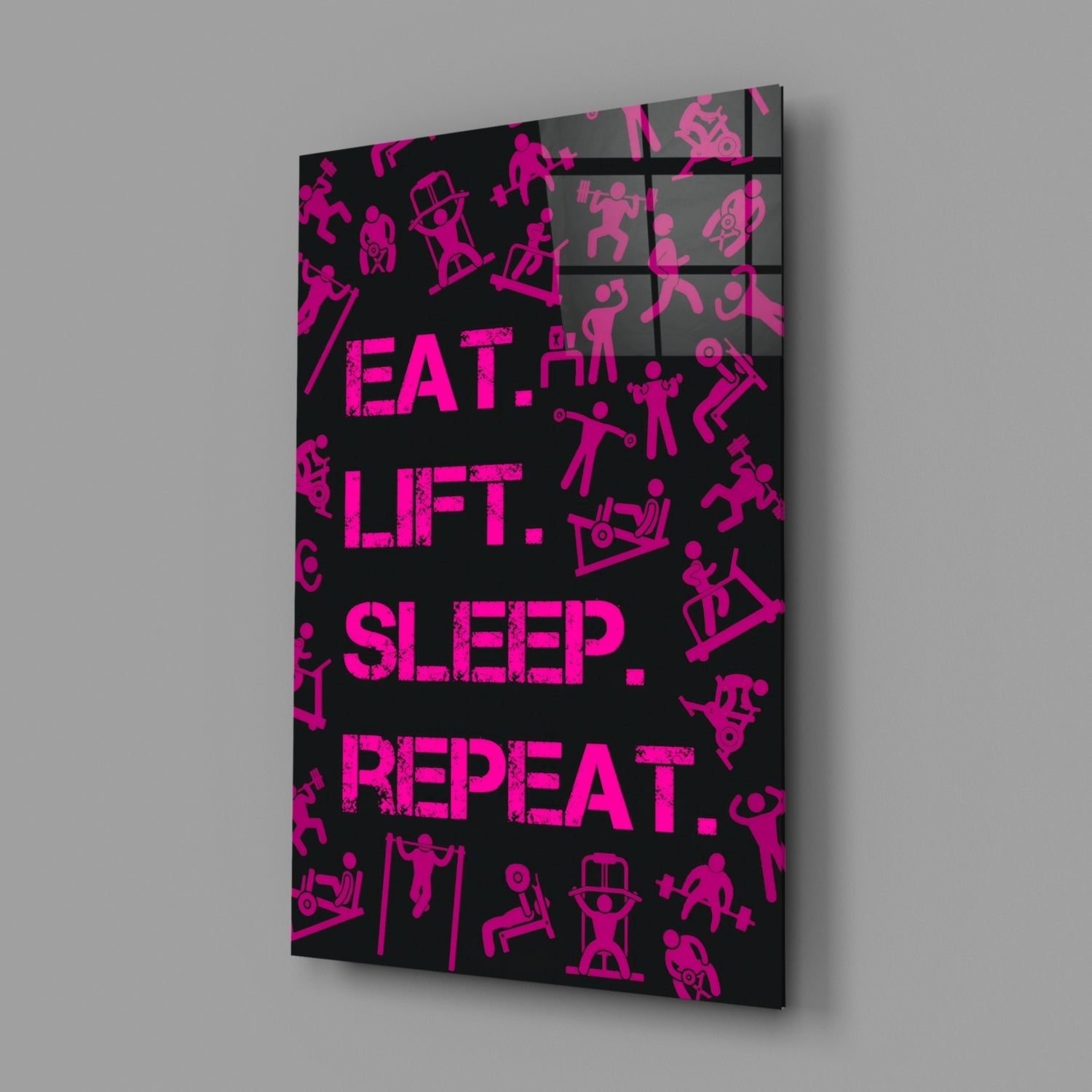 Hot Pink Workout Pictograms Motivation Glass Wall Art