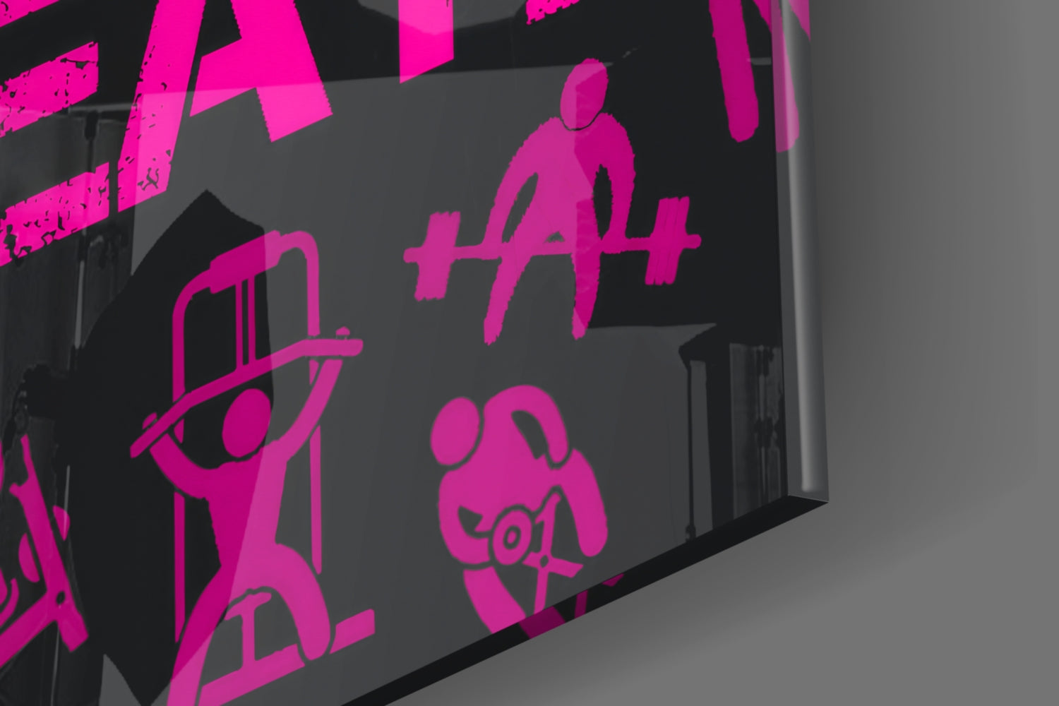 Hot Pink Workout Pictograms Motivation Glass Wall Art