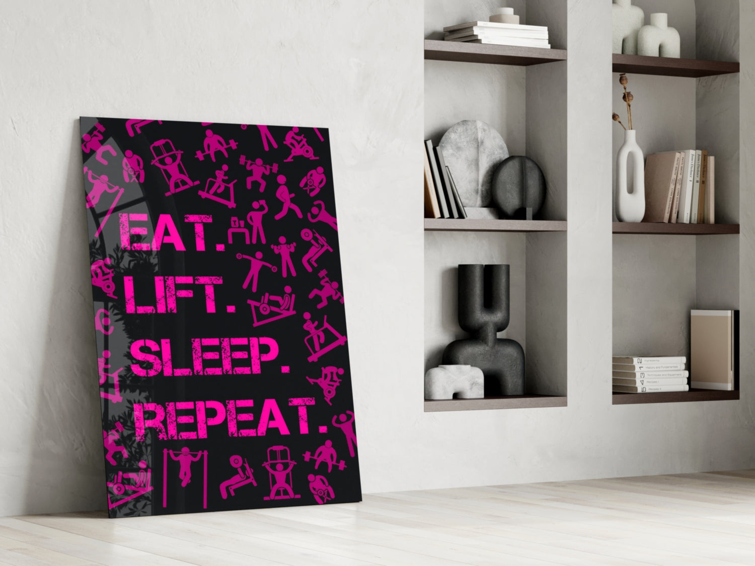 Hot Pink Workout Pictograms Motivation Glass Wall Art