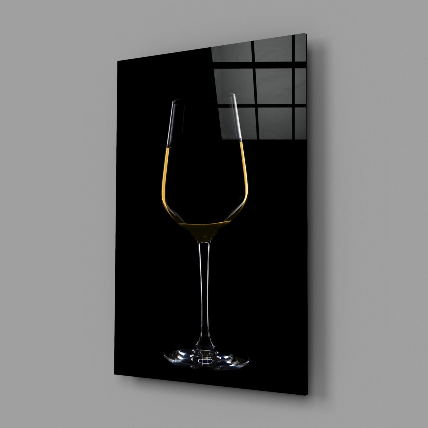 Golden Rim White Wine Glass Silhouette Glass Wall Art