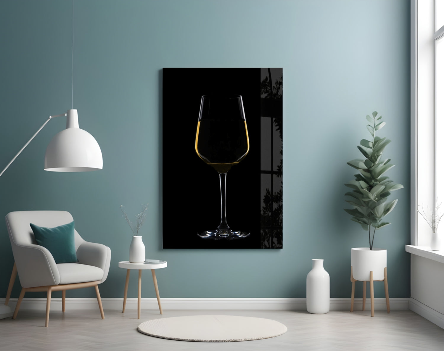 Golden Rim White Wine Glass Silhouette Glass Wall Art