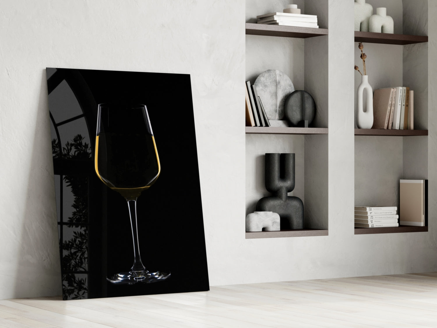 Golden Rim White Wine Glass Silhouette Glass Wall Art