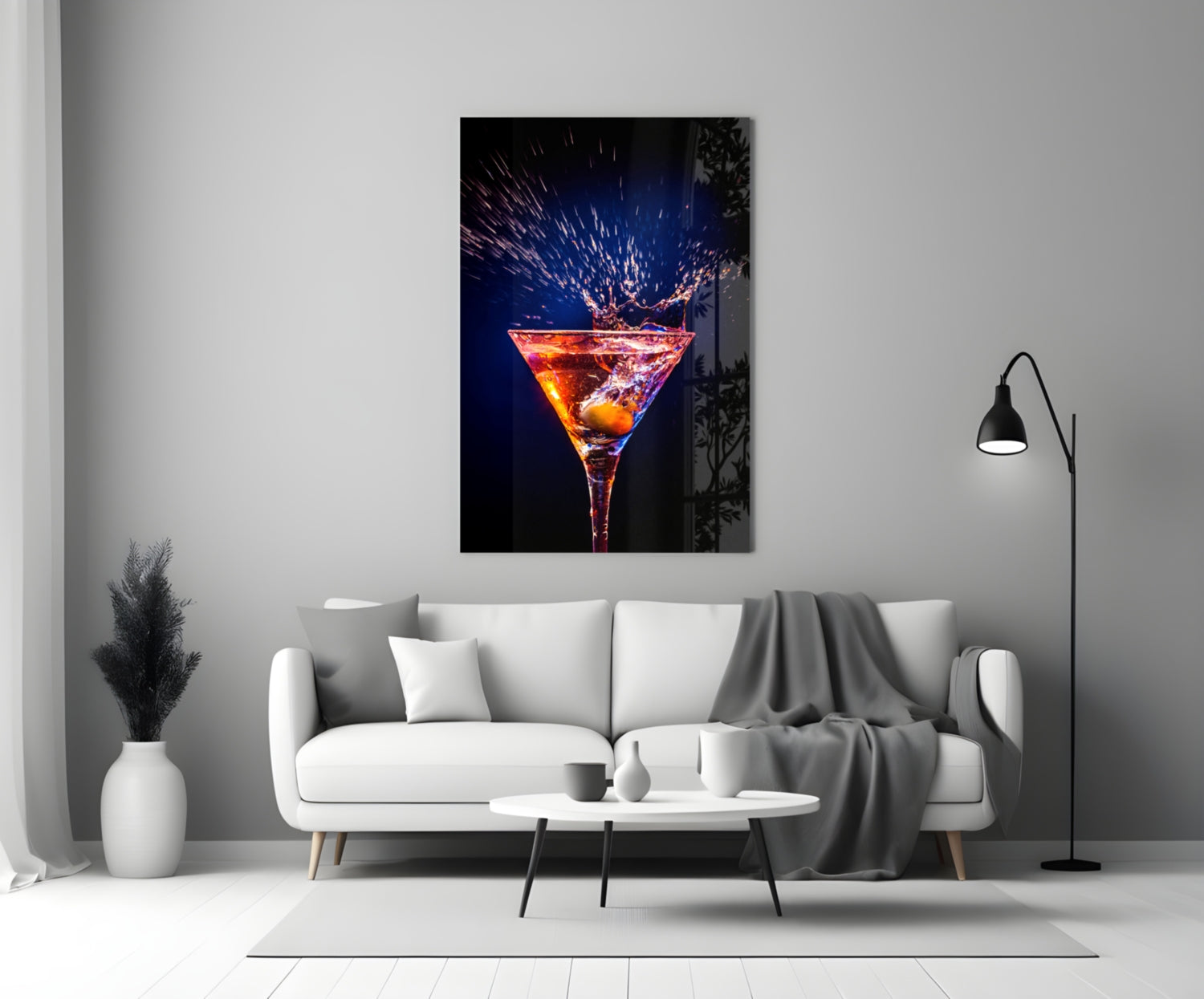 Amber Splash Martini Blue Backdrop Glass Wall Art