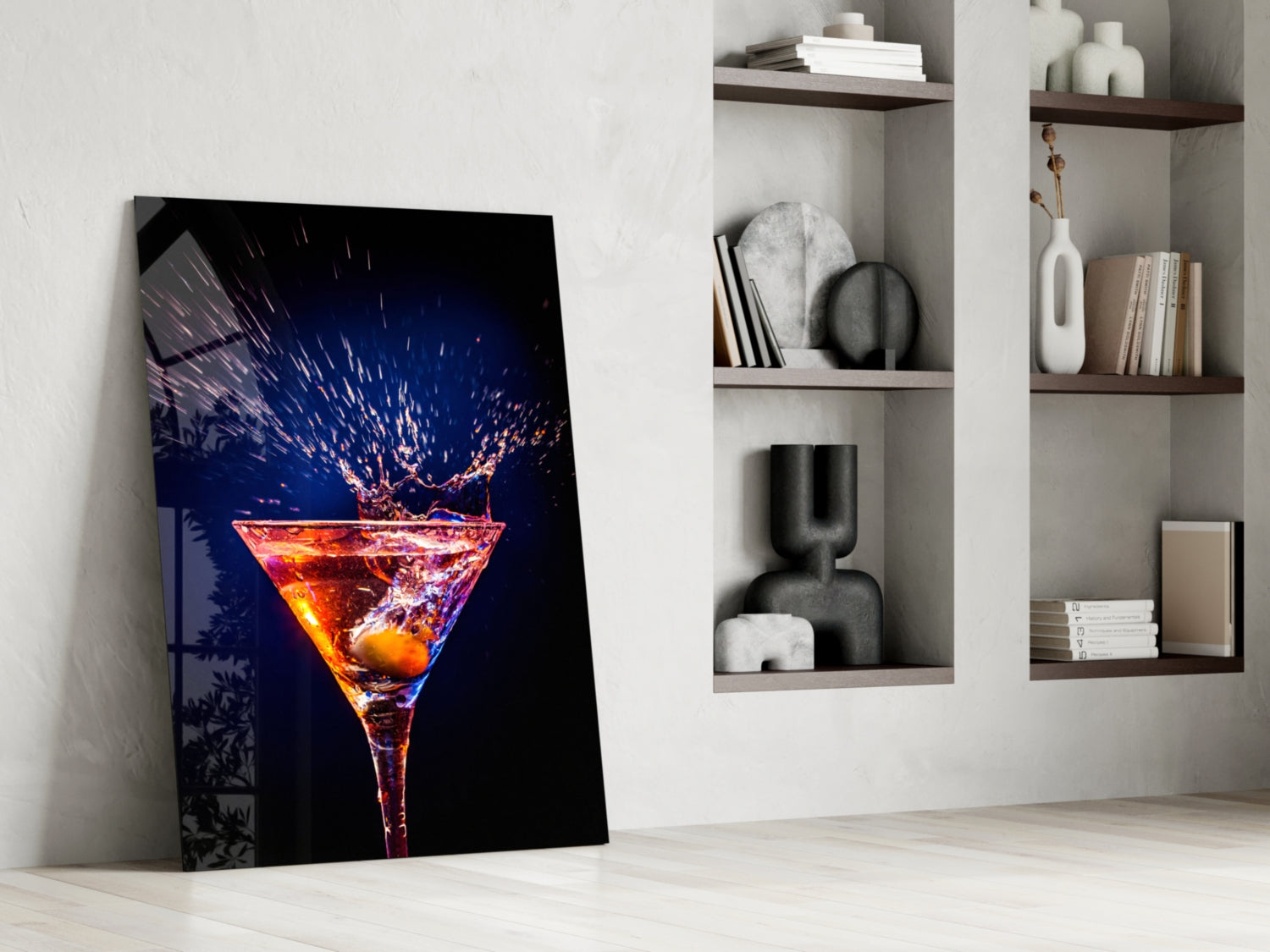 Amber Splash Martini Blue Backdrop Glass Wall Art