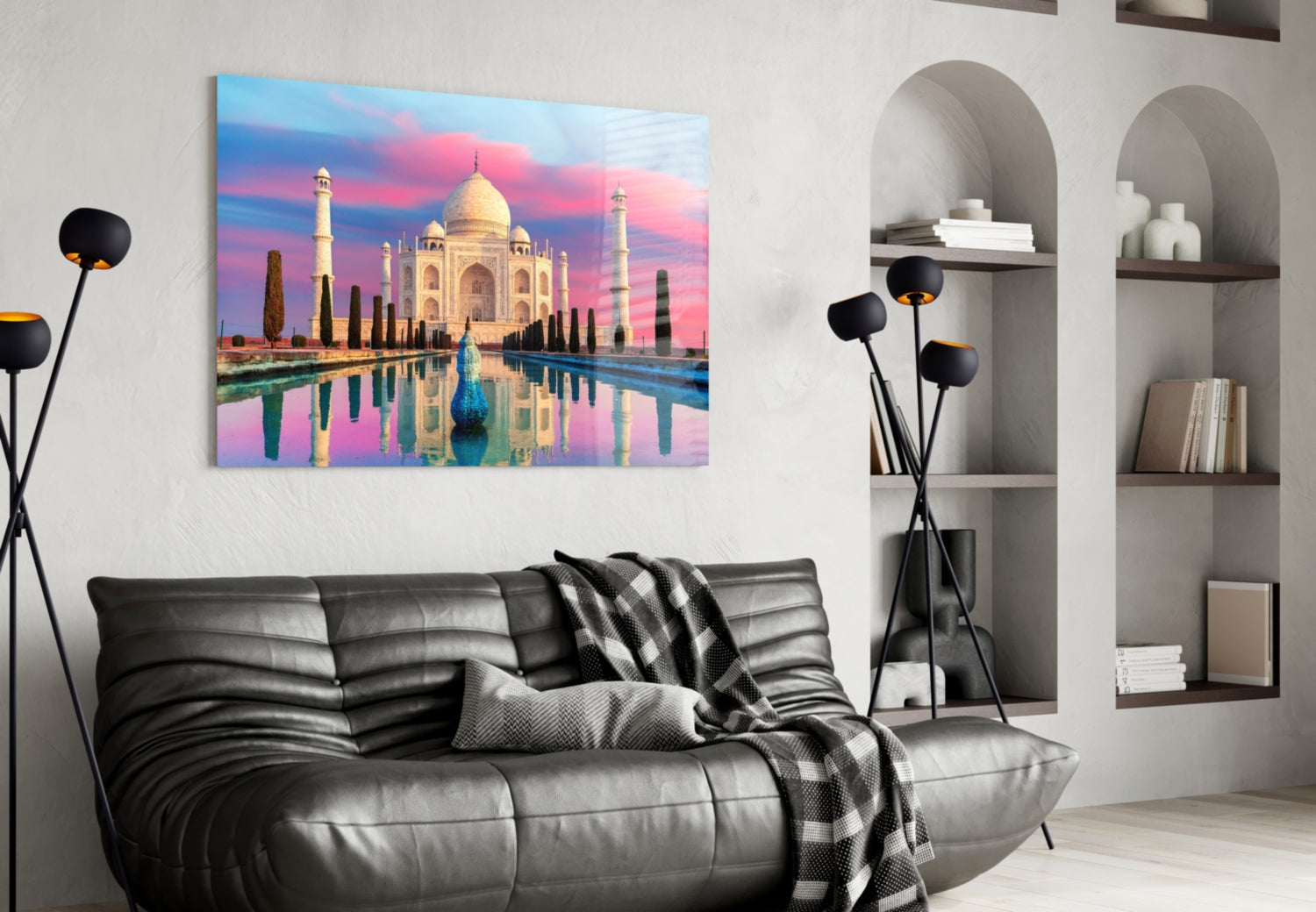 Pastel Pink And Blue Sky Taj Mahal Glass Wall Art