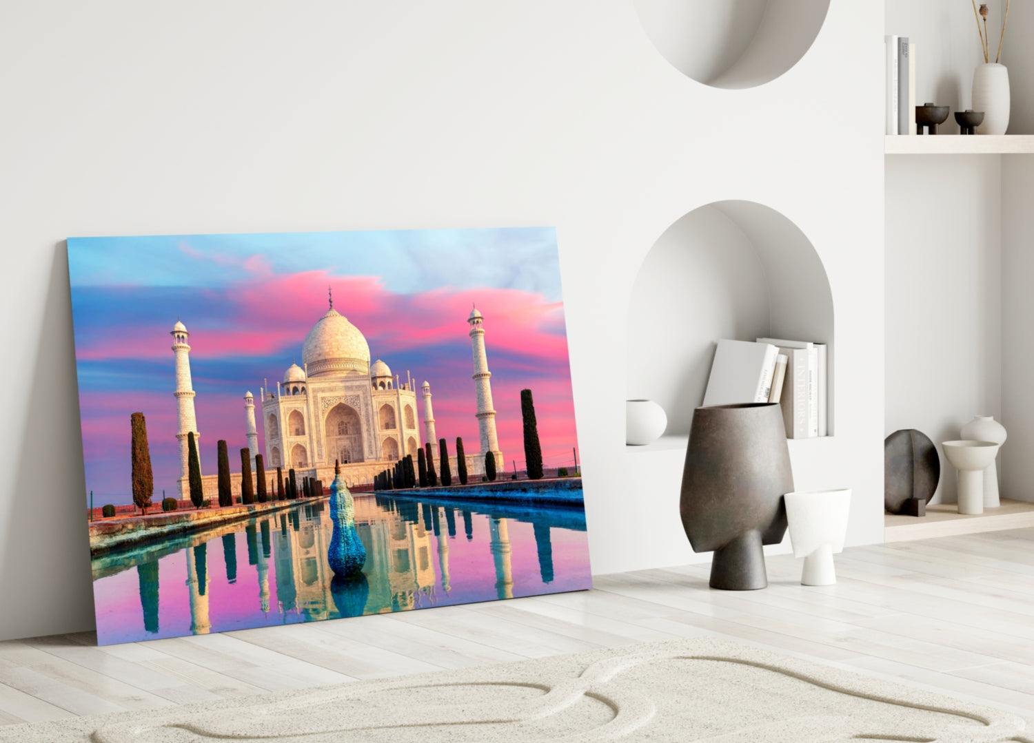 Pastel Pink And Blue Sky Taj Mahal Glass Wall Art