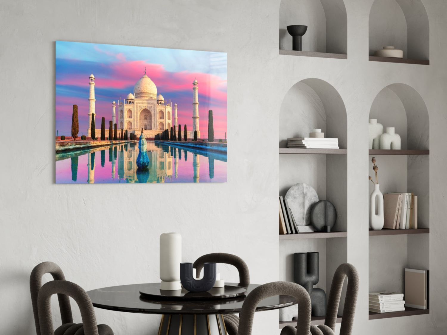 Pastel Pink And Blue Sky Taj Mahal Glass Wall Art