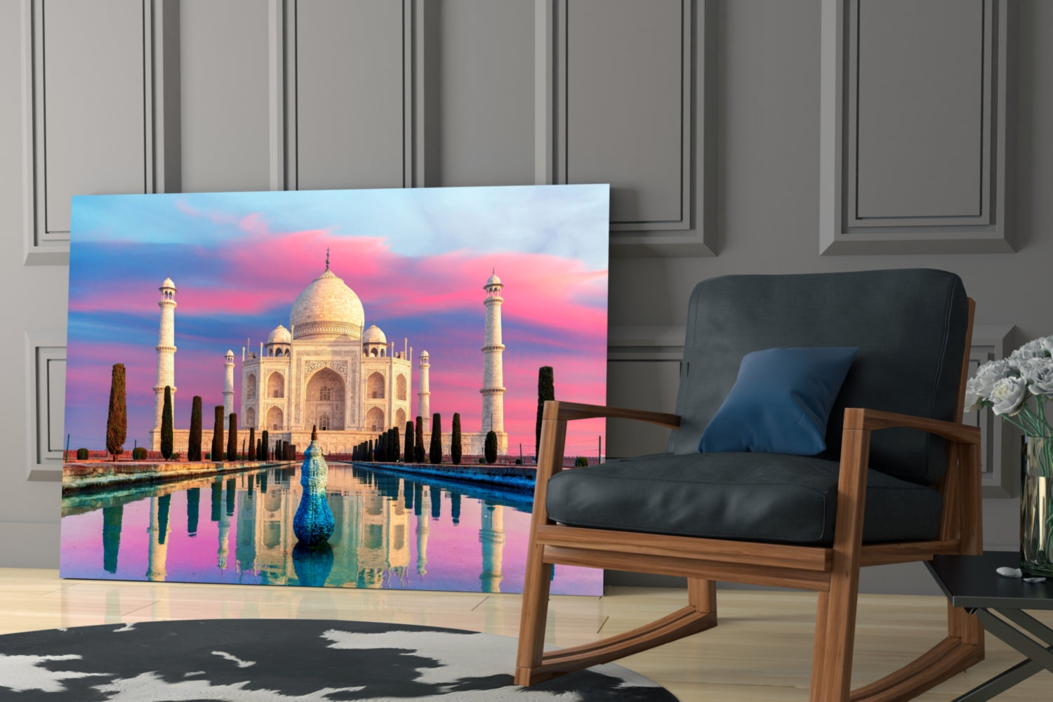 Pastel Pink And Blue Sky Taj Mahal Glass Wall Art