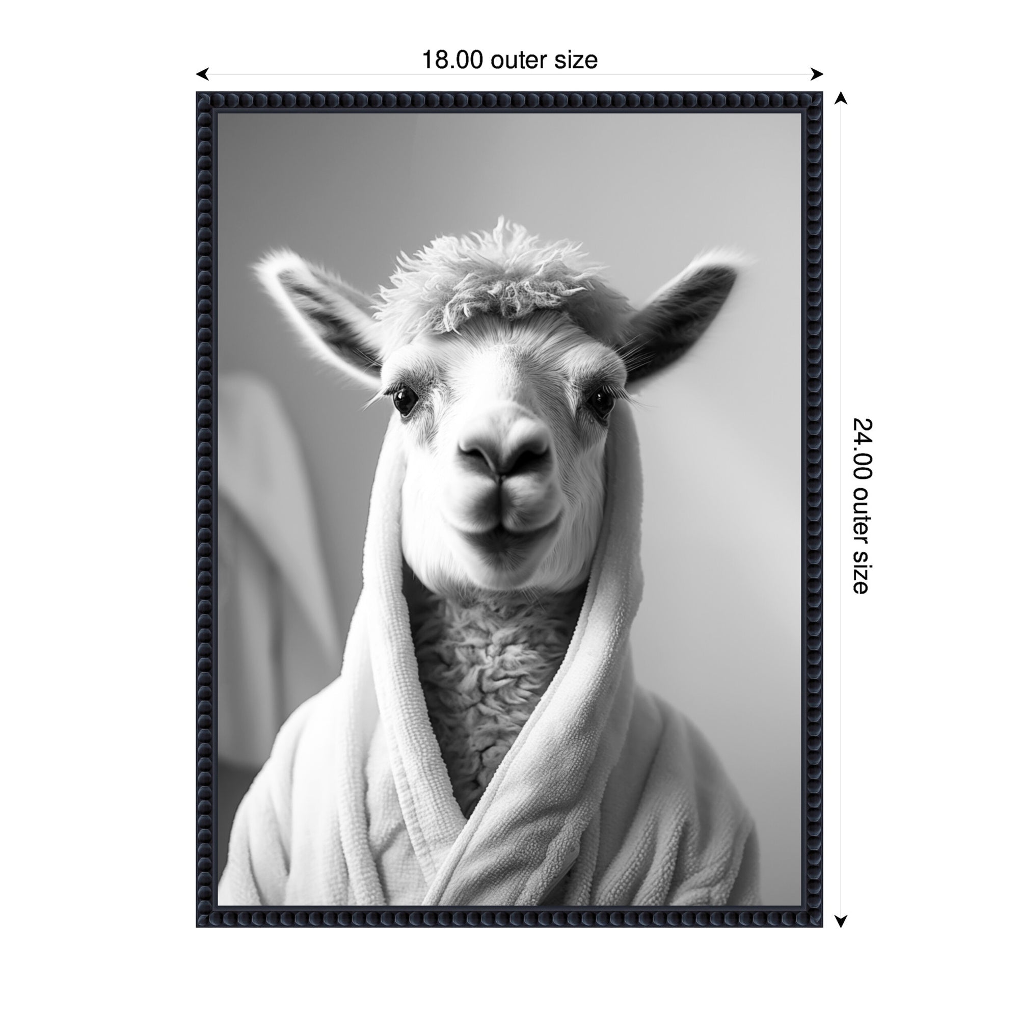 Sylvie Llama Bathroom Art Towel Robe Black and White Framed Canvas by The Creative Bunch Studio