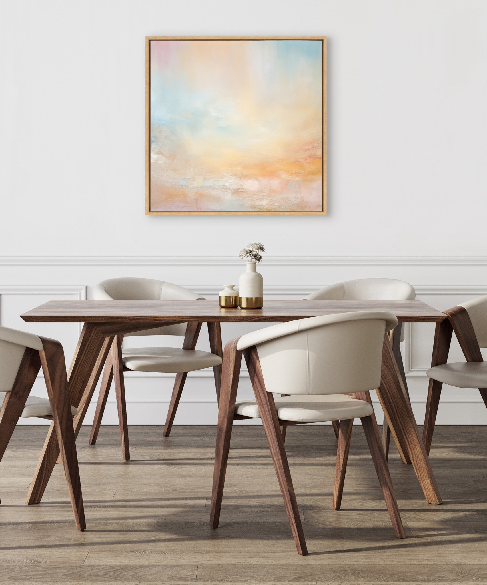 Sylvie Tonal Abstract Pastels Framed Canvas by The Creative Bunch Studio