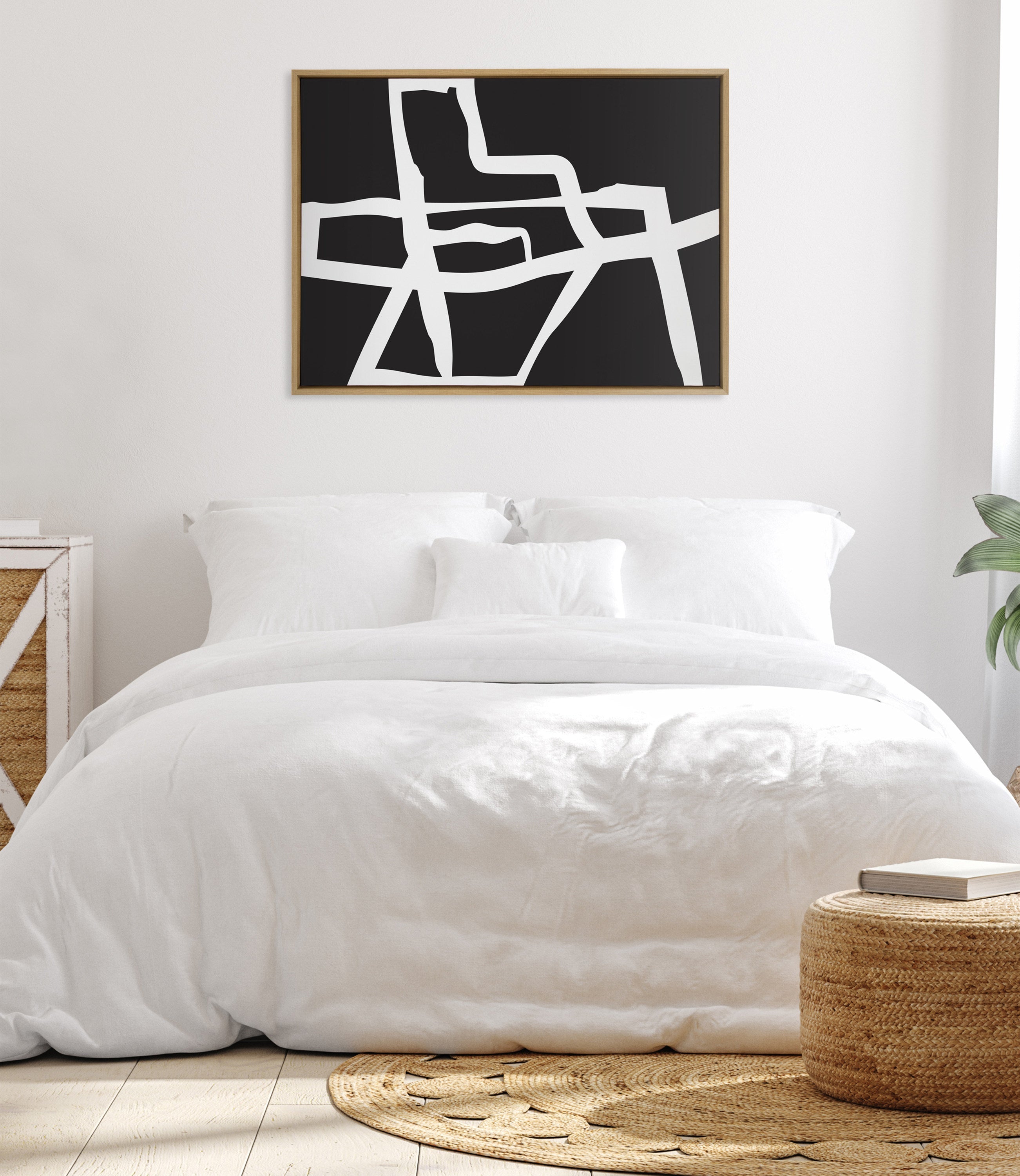 Sylvie Bold Sophisticated Abstract White Stroke Framed Canvas by The Creative Bunch Studio