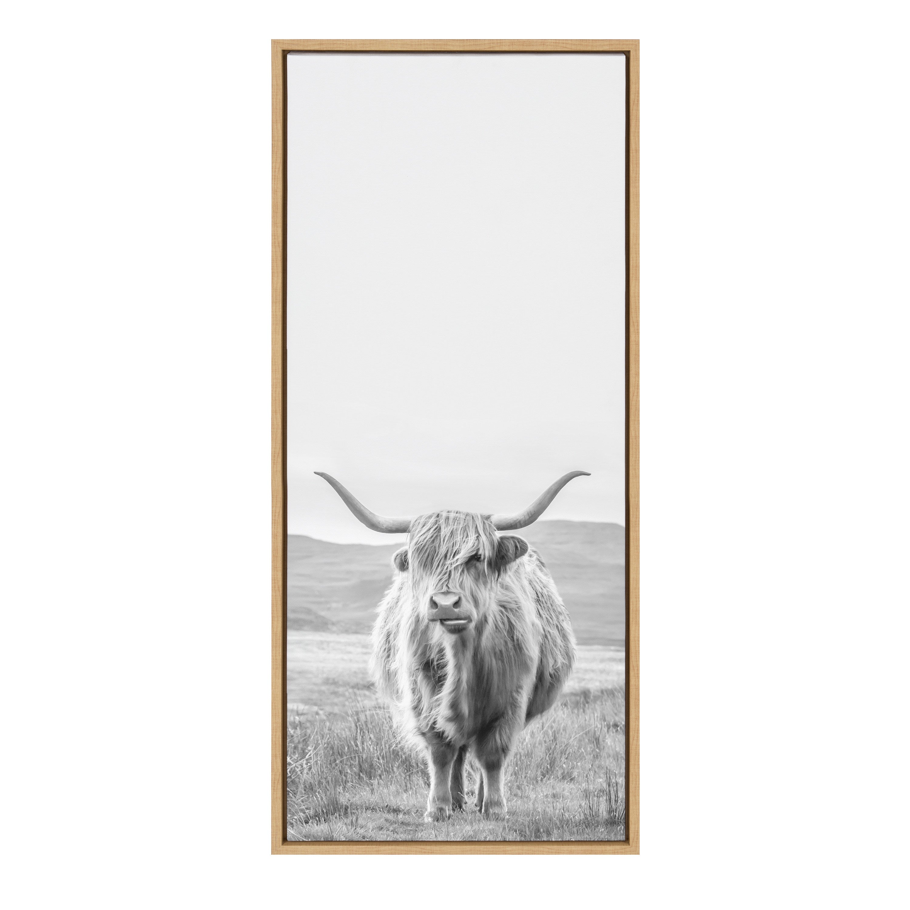 Sylvie Highland Cow Mountain Landscape Black and White Framed Canvas by The Creative Bunch Studio
