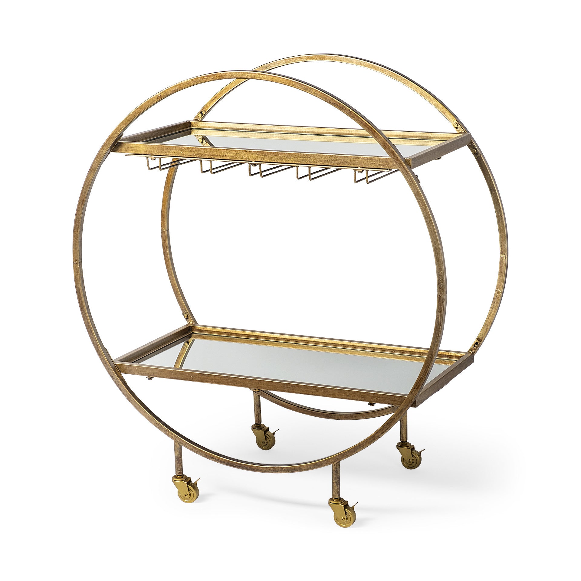 Showstopper Circular Rolling Gold Bar Cart-0