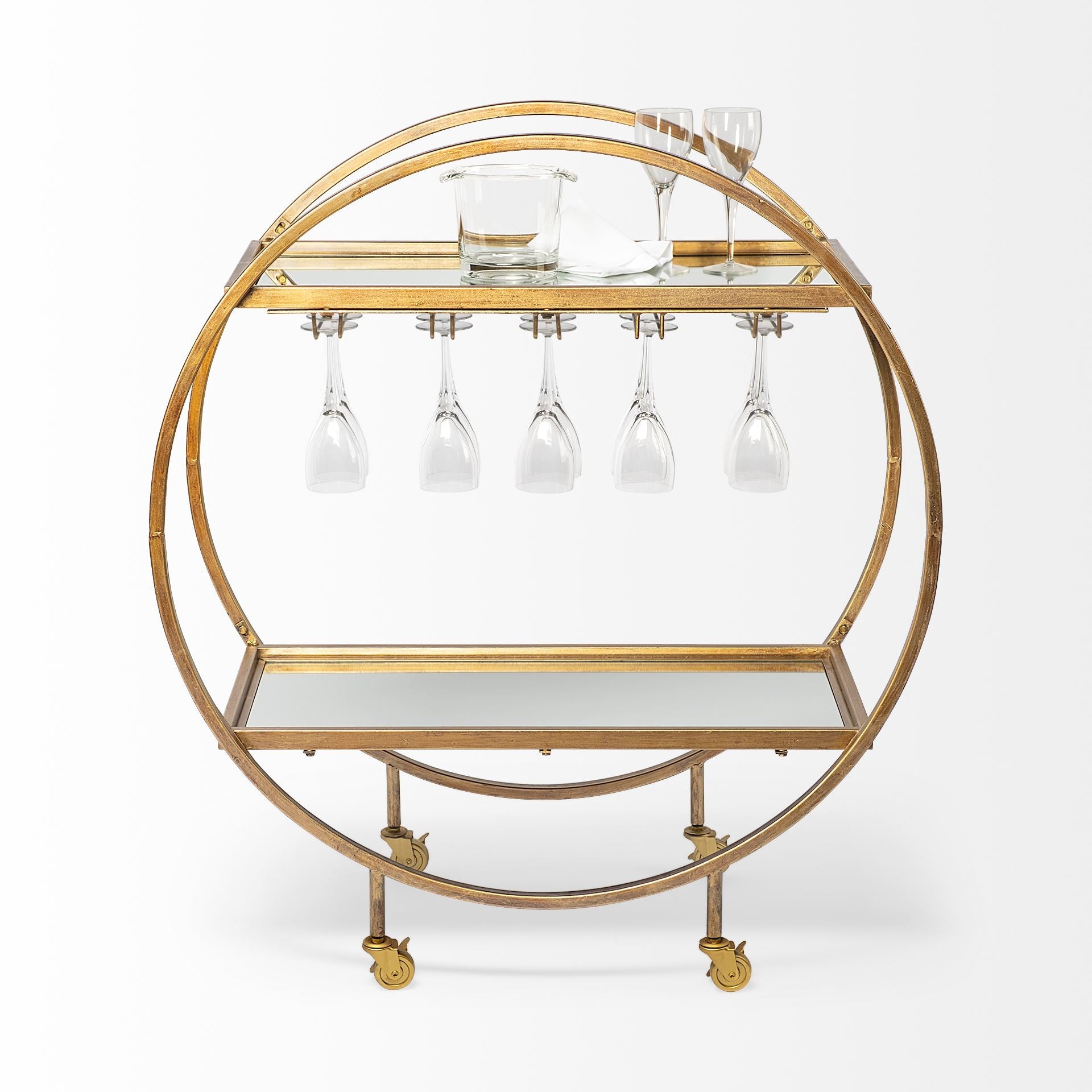 Showstopper Circular Rolling Gold Bar Cart-2