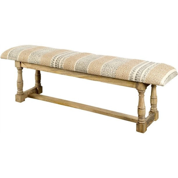 Rectangular Mango Wood Orange and Brown Upholstered Accent Bench-0