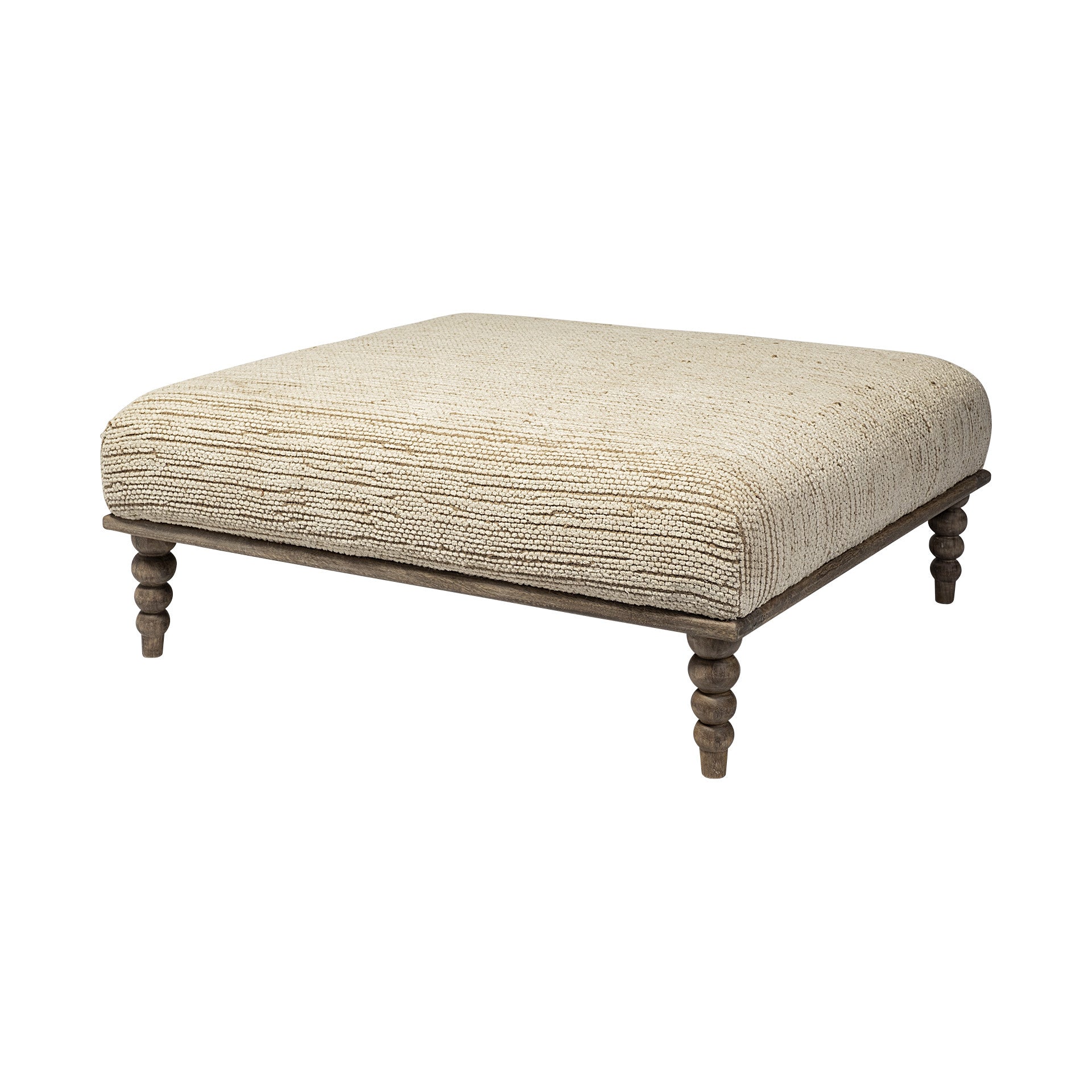 Square Indian Mango WoodNatural-Brown Polished W Upholstered Cream Seat Accent Bench-1