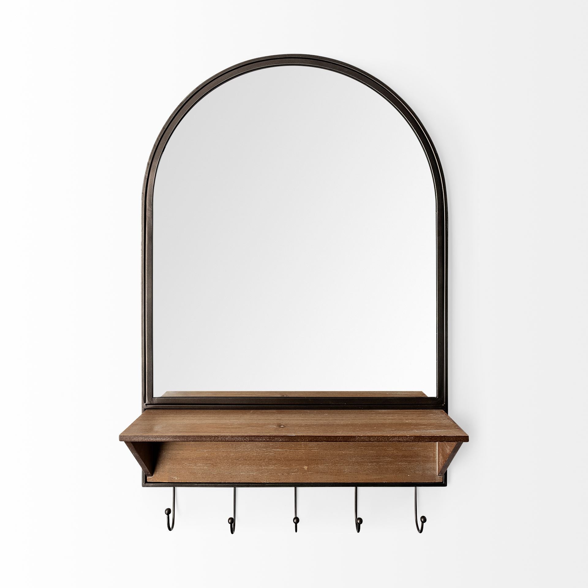 Arch Wood and Metal Frame Wall Mirror-1